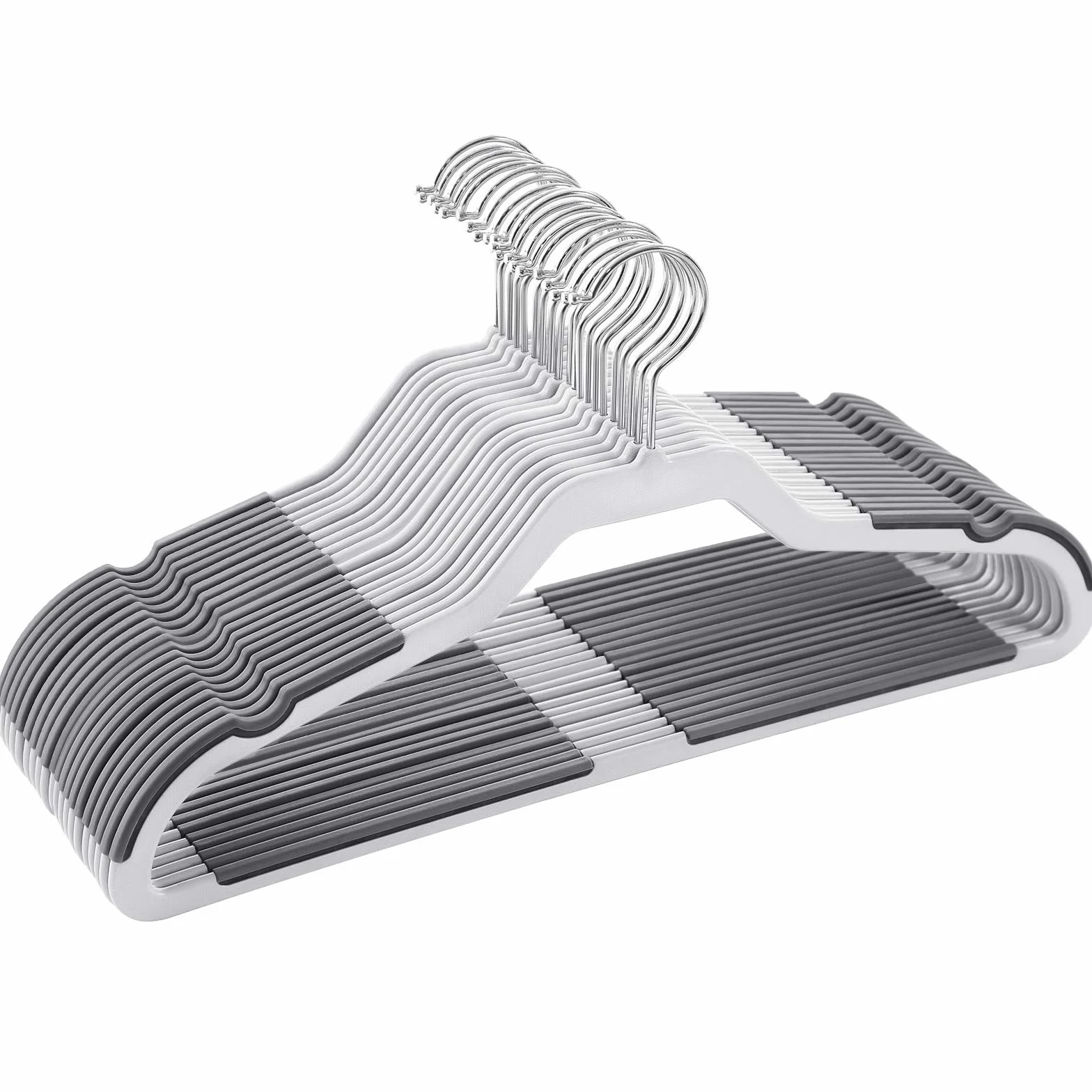 SONGMICS - Perchas con Tapa Plana (20 Unidades, con Gancho Giratorio de 360°, Bandas Antideslizantes, Muy Resistentes, para Chaquetas, Camisas, Abrigos, Tops con Tirantes, Gris CRP44G