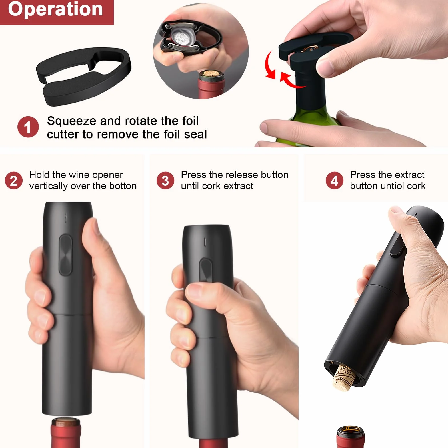 UCAMP Sacacorchos Eléctrico Recargable,Abridor de Vino Eléctrico 6 en 1 Juego de Regalo,Abrebotellas Eléctrico con Base,Cortacápsulas,Vertedor y Tapón de Vacío,Cable USB,Regalo de para Los Amantes