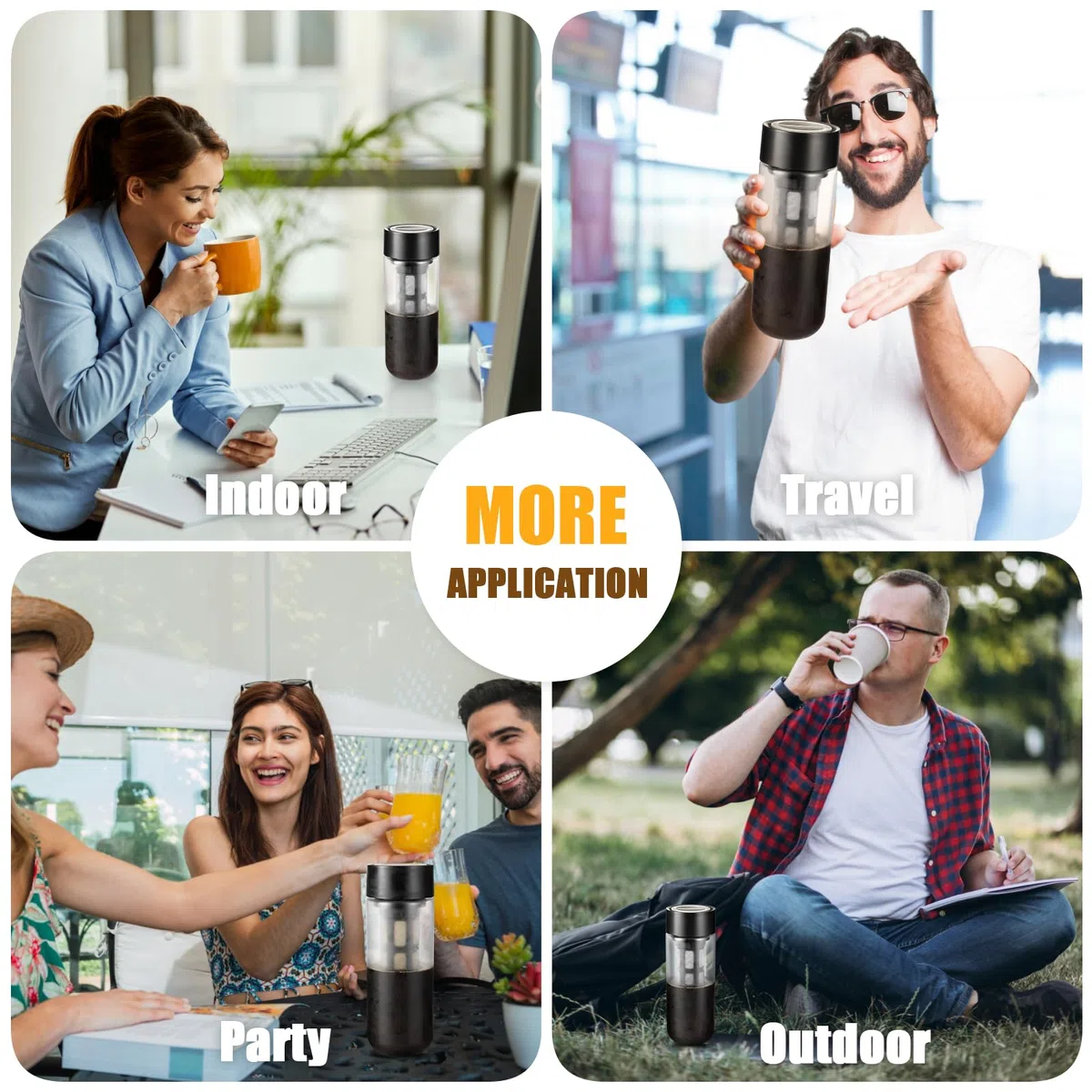 Ideal Swan Cafetera fría de 650 ml portátil con filtro de malla fina, botella de té fría multiusos para café y jugo, cafetera helada para exteriores, viajes, hogar
