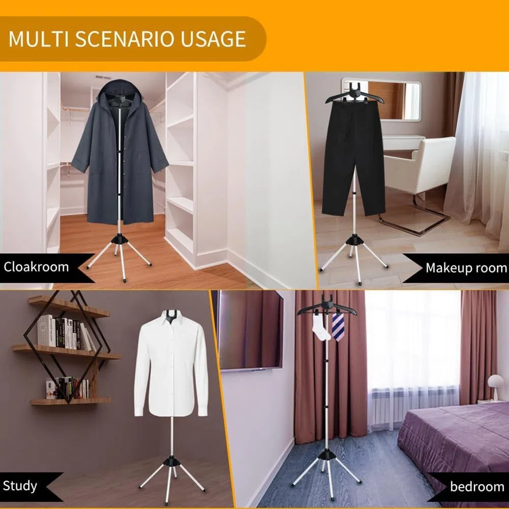 Soporte de vapor plegable para ropa con ropa, estante de vapor ajustable con clips para camisa de traje, guantes de planchado negro incluido
