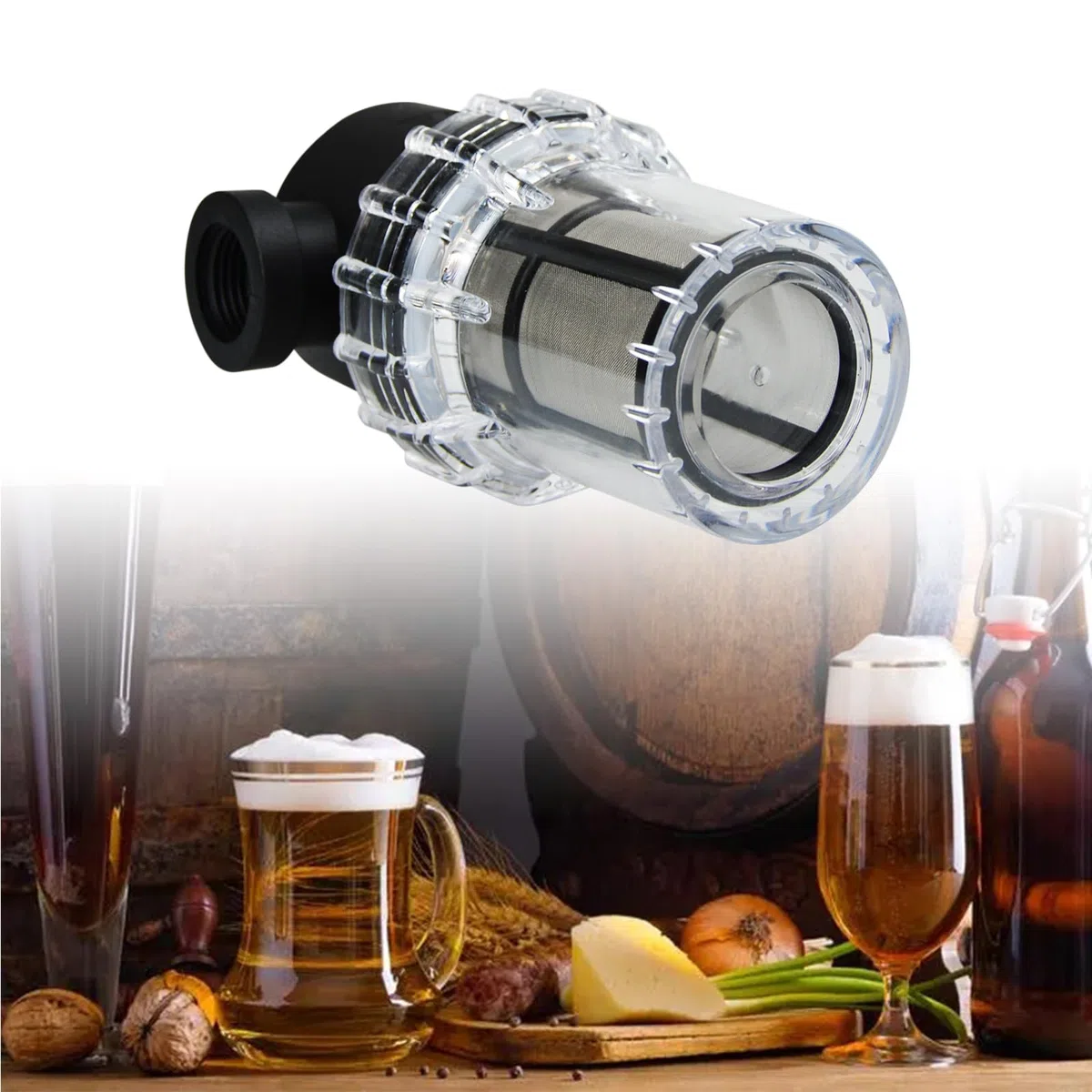 Filtro de cerveza con boquilla de manguera de 20 mm, 150 micrones de malla 80 pantalla de filtro en línea de cerveza para elaboración casera de cerveza para elaboración de cerveza