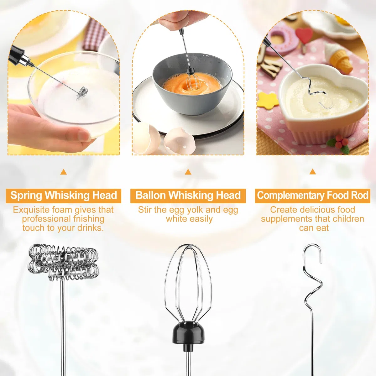 NVIYAM Espumador de Leche, Espumador Leche Electrico - USB Recargable, Mini Batidora Portátil, Espuma Electrico con 3 Batidores de Acero Inoxidable, 3 Velocidades para café, Matcha, capuchino