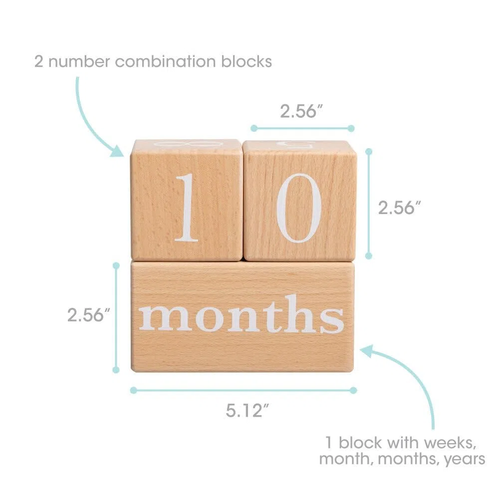Pearhead Bloques de madera para bebés de edad milenaria, soporte para fotos para recién nacidos, niños y niñeros, calendario de cuenta regresiva para niños, semanas, meses y años, bloques de números