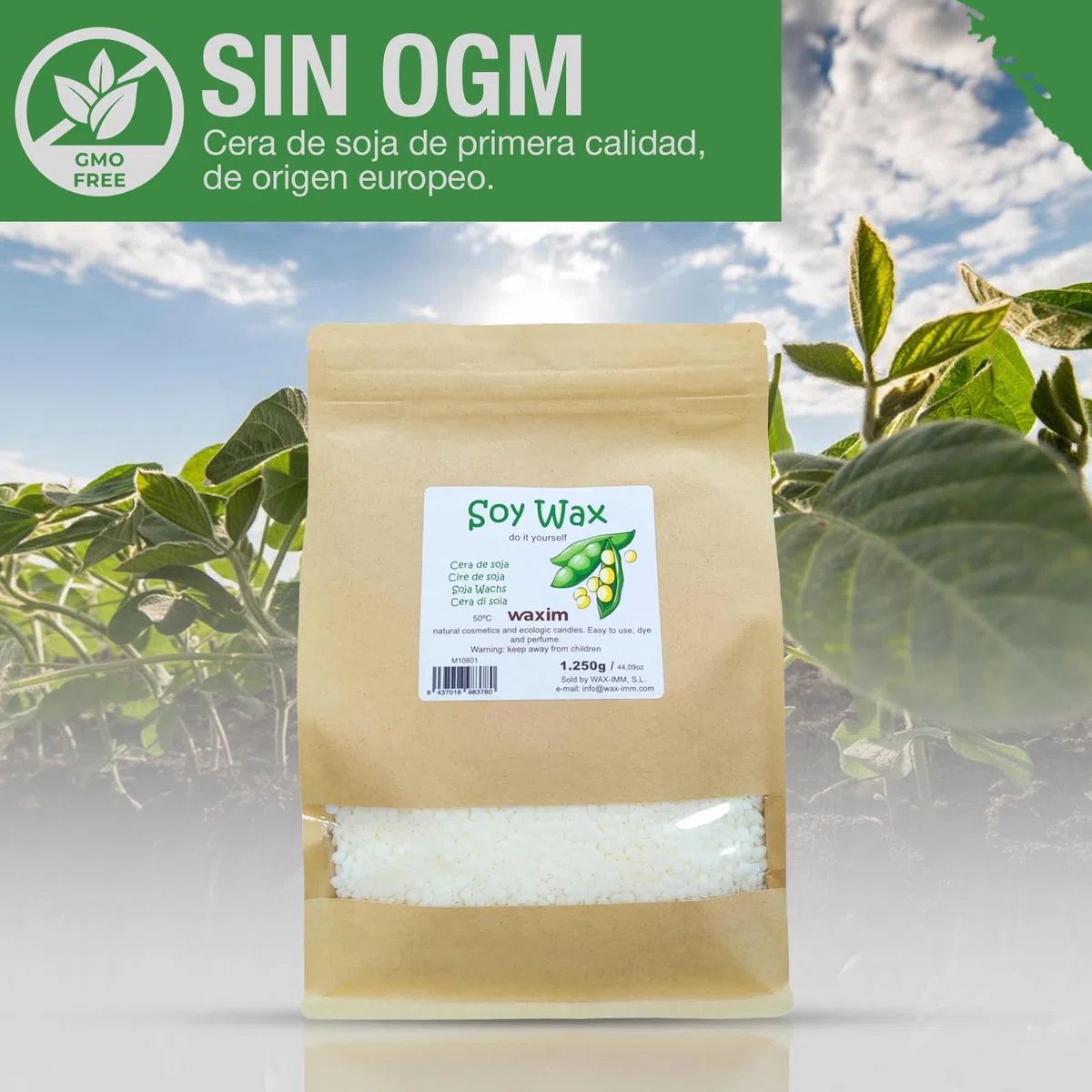WAXIM Cera de Soja para Velas en Perlas | Soy Wax Natural, Cera para Hacer Velas Caseras y Aromáticas 1250g | Base Vegetal en Recipientes | Fusión Uniforme, Combustión Limpia y Uso DIY Profesional