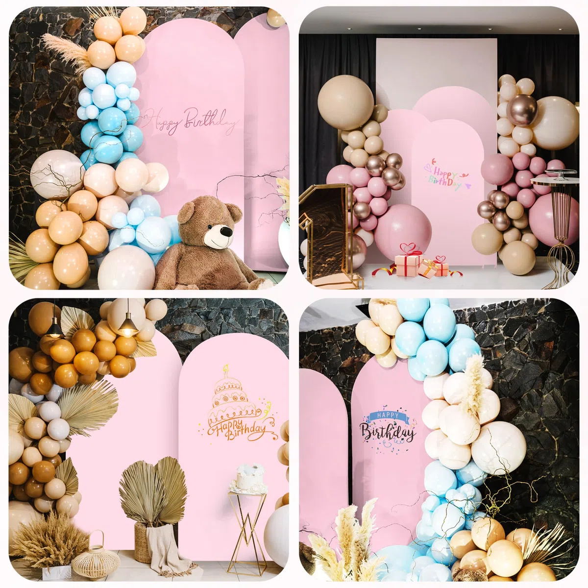 Juego de 3 cubiertas de fondo para arco, cubierta de fondo para arco de boda de doble cara, cubierta de fondo de 4/5/6 pies para fiesta de cumpleaños, ceremonia, banquete (rosa)