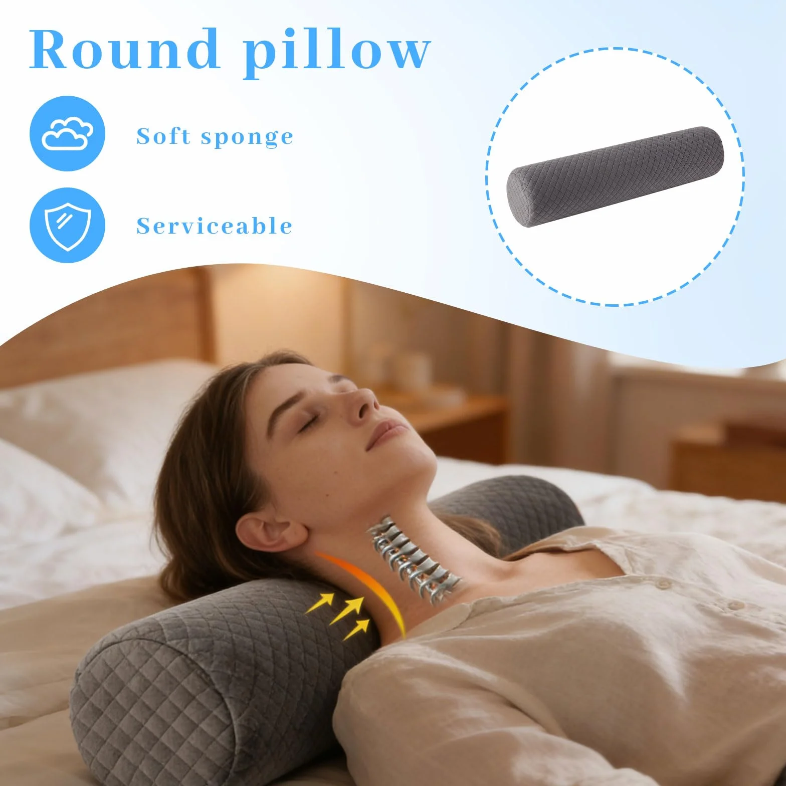 Almohada Cervical, cojín cilíndrico con Funda, cojín cómodo para Dormir y aliviar el Dolor