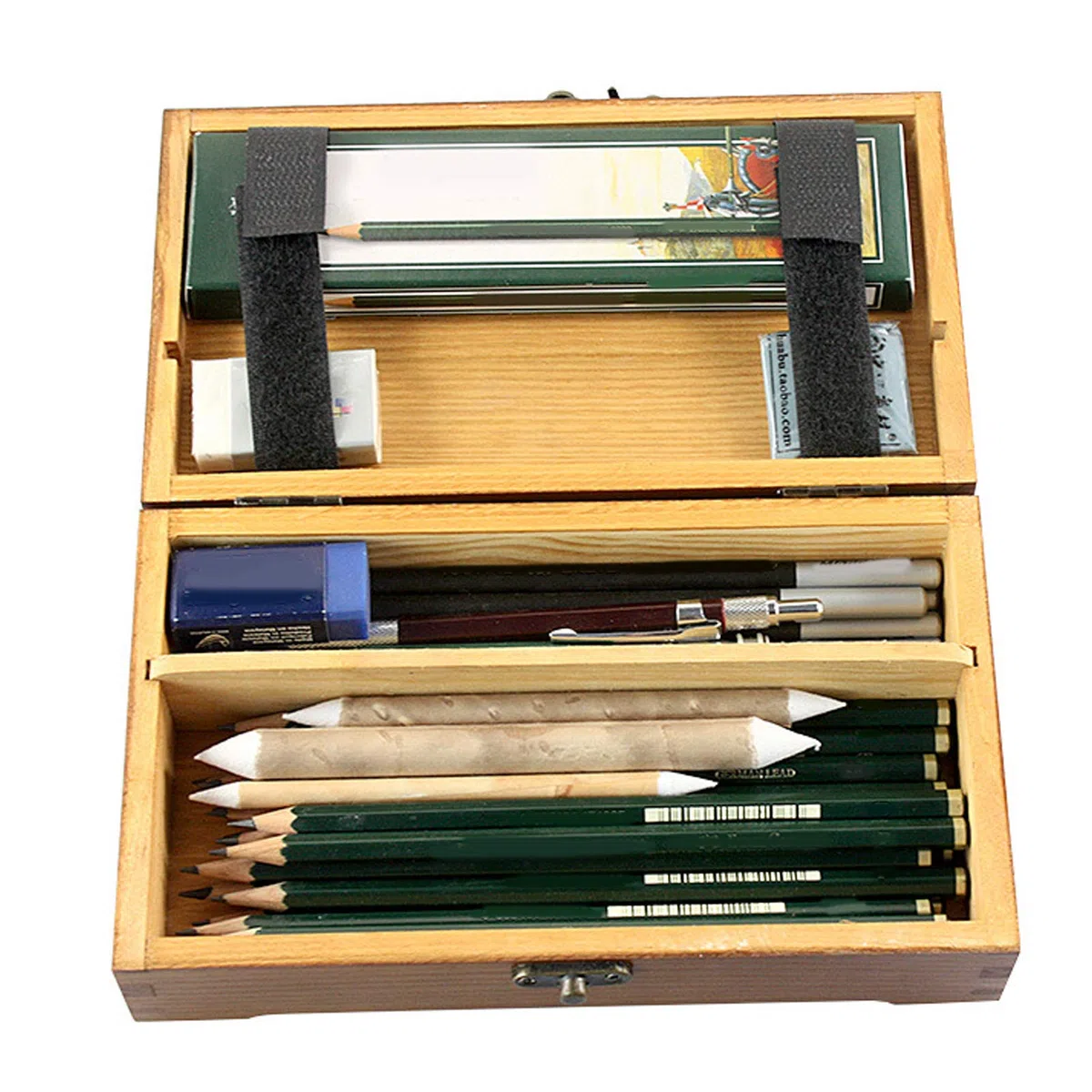 Estuche de madera para lápices, estuche para lápices antiguo con cierre de bloqueo, cajas de madera para herramientas de arte y almacenamiento de pinceles
