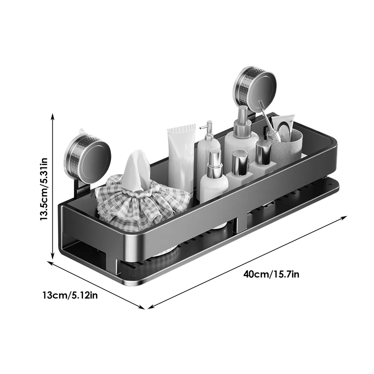 Estante con Ventosa, Organizador de condimentos para gabinete, Estante de Almacenamiento con Ventosa con 5 Ganchos, Accesorio de Cocina para Azulejos, Vidrio, Metal, mármol, hogar, despensa, Sala de