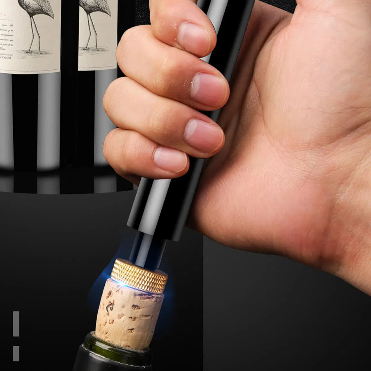 BETOOKY Abridor de Vino Tinto a Presión Mango Antideslizante Acero Inoxidable Plástico