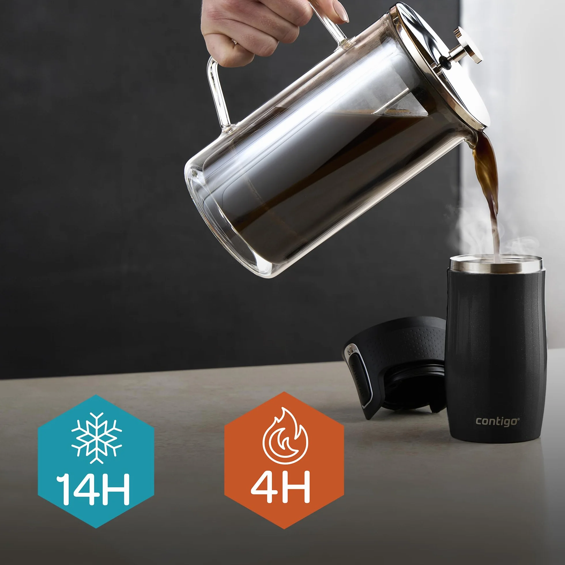 Contigo West Loop Mini Autoseal | Taza Térmica de Acero Inoxidable | Frasco de vacío | Vaso a prueba de fugas | Taza de café para llevar con tapa fácil de limpiar sin BPA | Licorice | 300 ml
