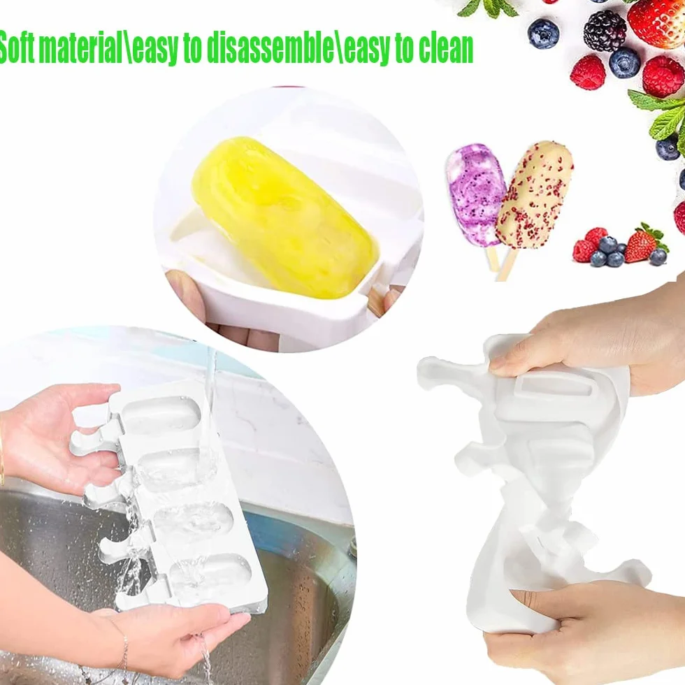 Moldes de Helado, 3 Pack Molde de Helado de Silicona con 100 Palos Madera, 100 bolsas de embalaje, 100 ligamentos, 100 etiqueta,sin BPA, Para postres helados o chocolates caseros (C)
