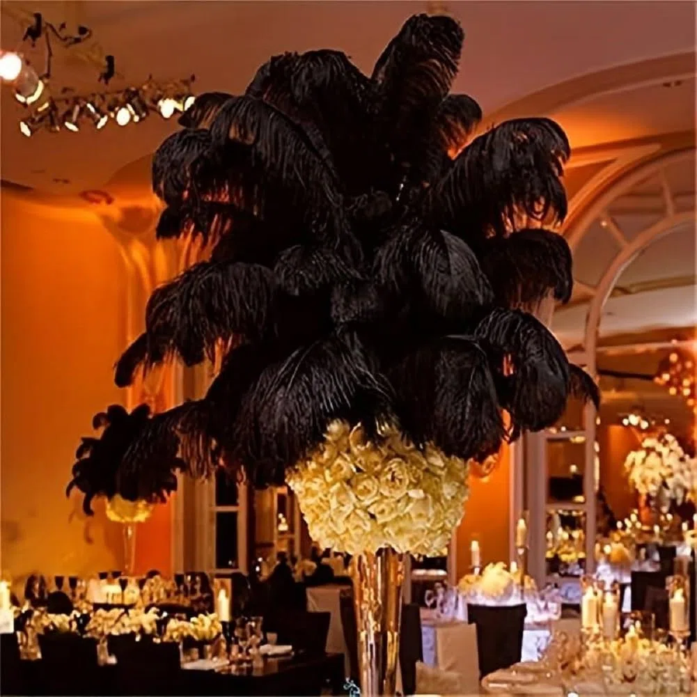 Pluma de la pluma de la avestruz natural 20pcs pluma de 10-12inch (los 25-30cm) para los centros de mesa de la boda decoración del hogar (Negro)