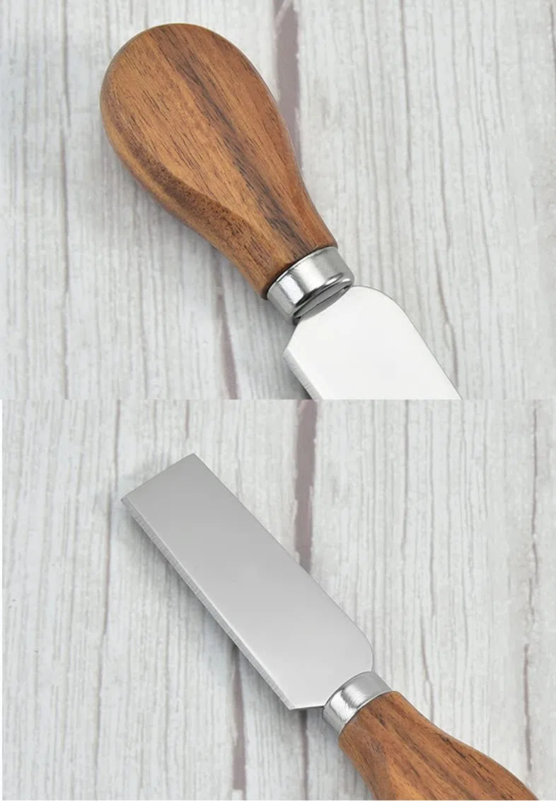 Lin's Wood Juego de 6 cuchillos de queso de acero inoxidable con caja de regalo.(mango de madera de acacia)