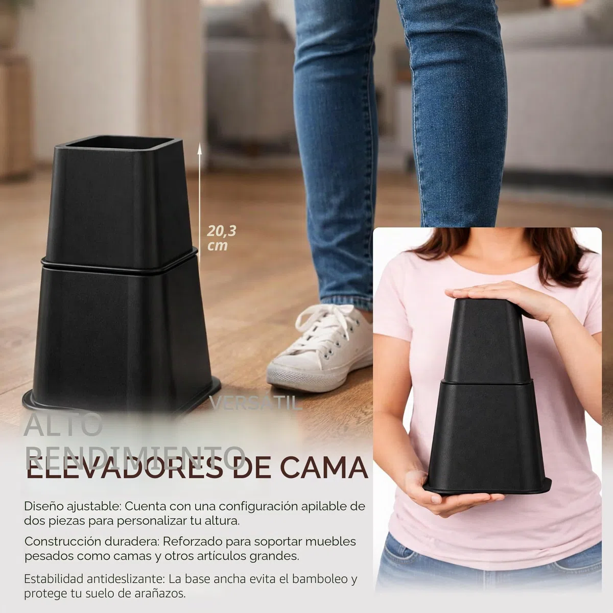 Utopia Bedding Elevadores Ajustables para Muebles de Cama (Juego de 8) - Elevación en Alturas 3, 5 u 8 Pulgadas Elevadores Resistentes para Sofá y Mesa - Soporta hasta 1.5 Libras - (Negro)