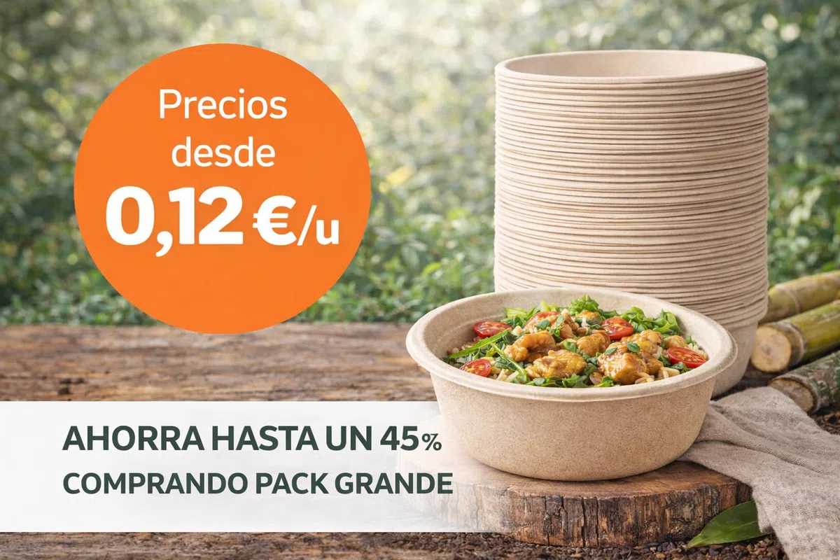 Bol Desechable Bagazo de Caña de Azúcar – Apto Microondas – Biodegradable y Compostable – Antigoteo – Para Caliente y Frío – Kraft Natural o Blanco – 350 ml / 500 ml / 900 ml (50, BLANCO, 500 ml.)