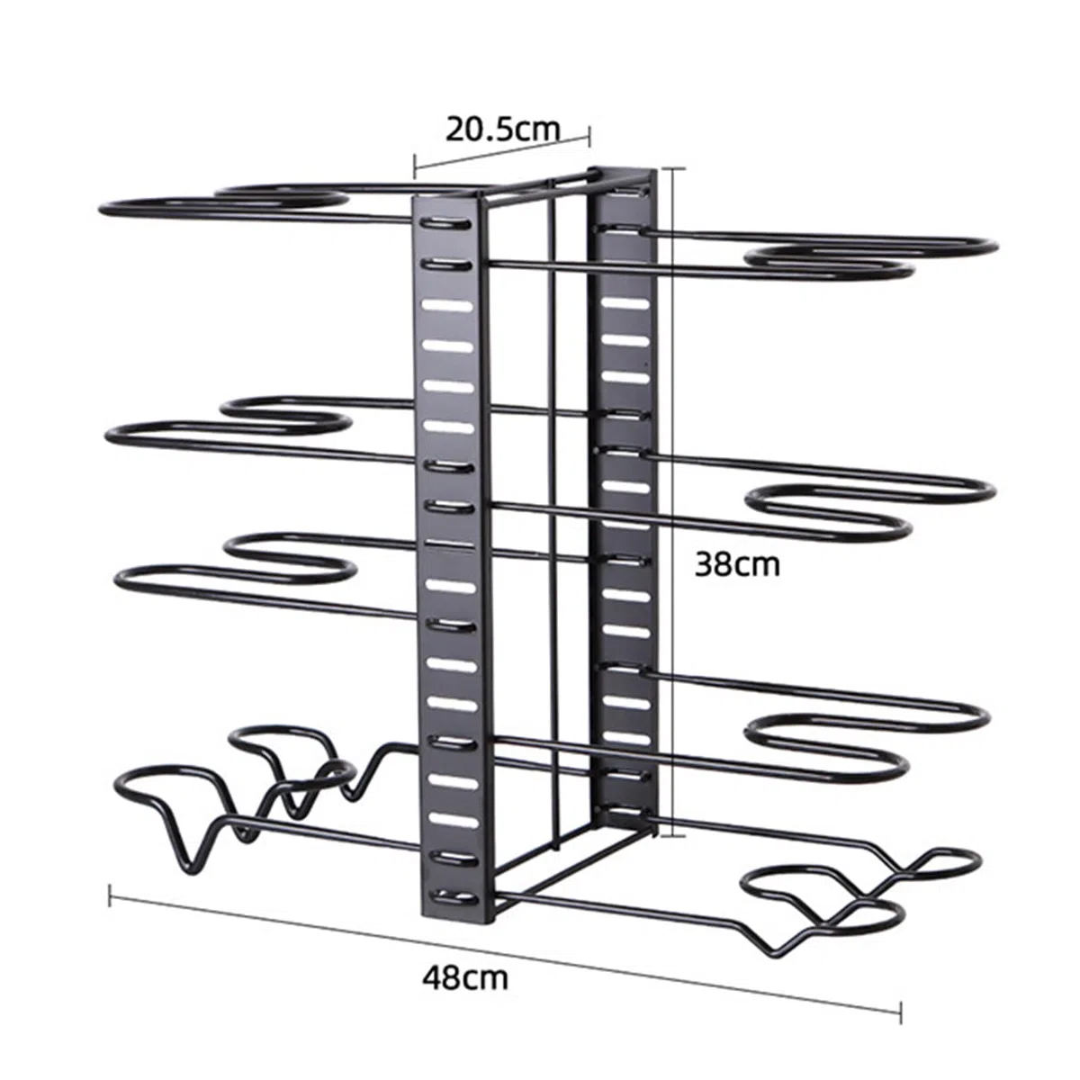 Organizador de ollas y sartenes con 8 niveles, soporte ajustable para hasta 8 ollas y sartenes, organizador para armarios de cocina, 48 x 20,5 x 38 cm