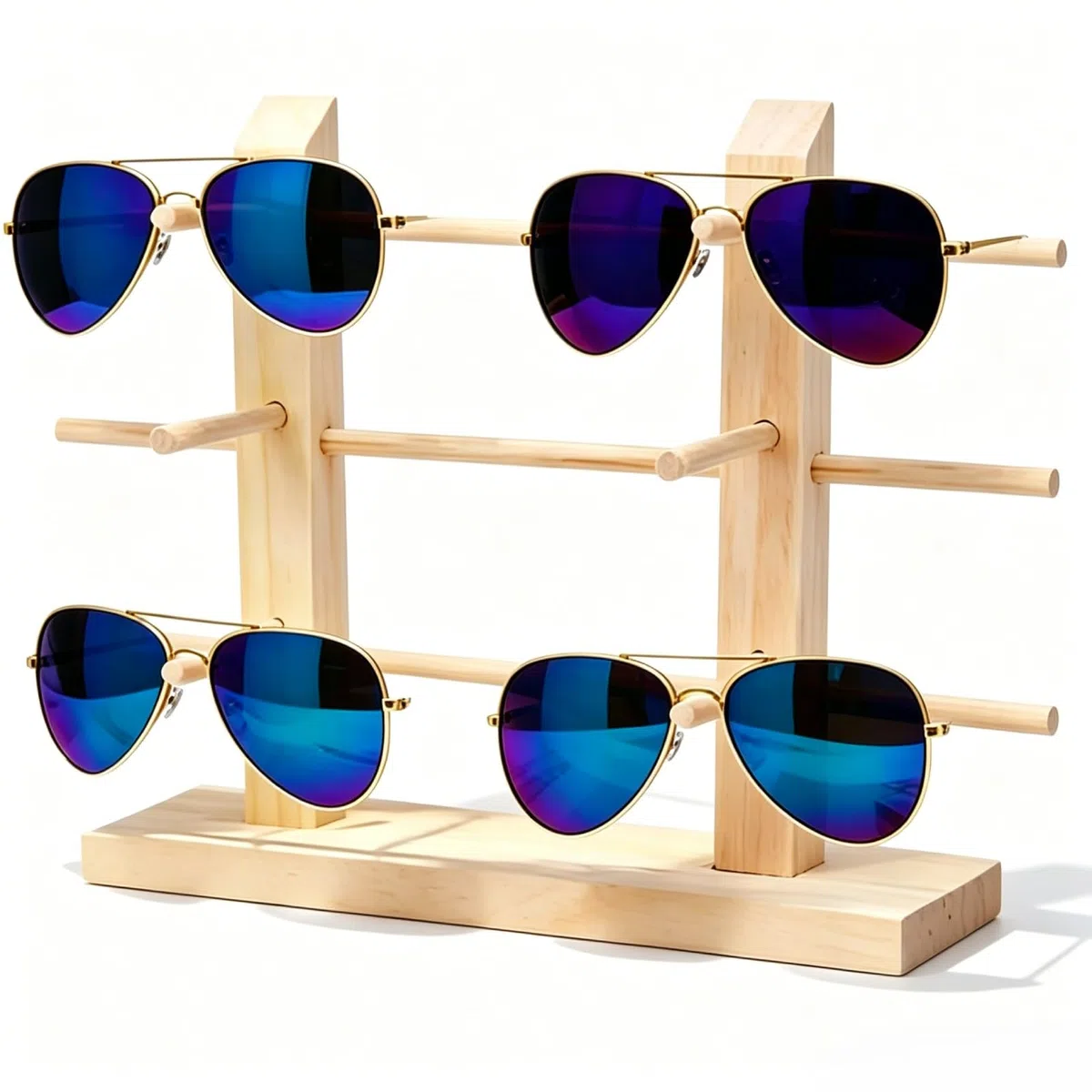 Cyrank Soporte De Exhibición De Gafas De Sol, Soporte De Exhibición De Vidrio De Madera Maciza Organizador De Soporte De Estante De Anteojos De Mesa Al Por Menor(Double Row 6 Pairs)