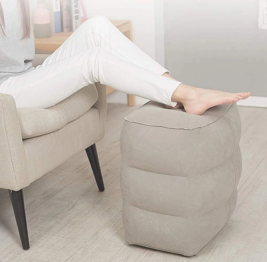 Almohada de reposapiés Inflable y cojín de reposapiés Inflable de Altura Ajustable para Tren, avión, Oficina (Gris)