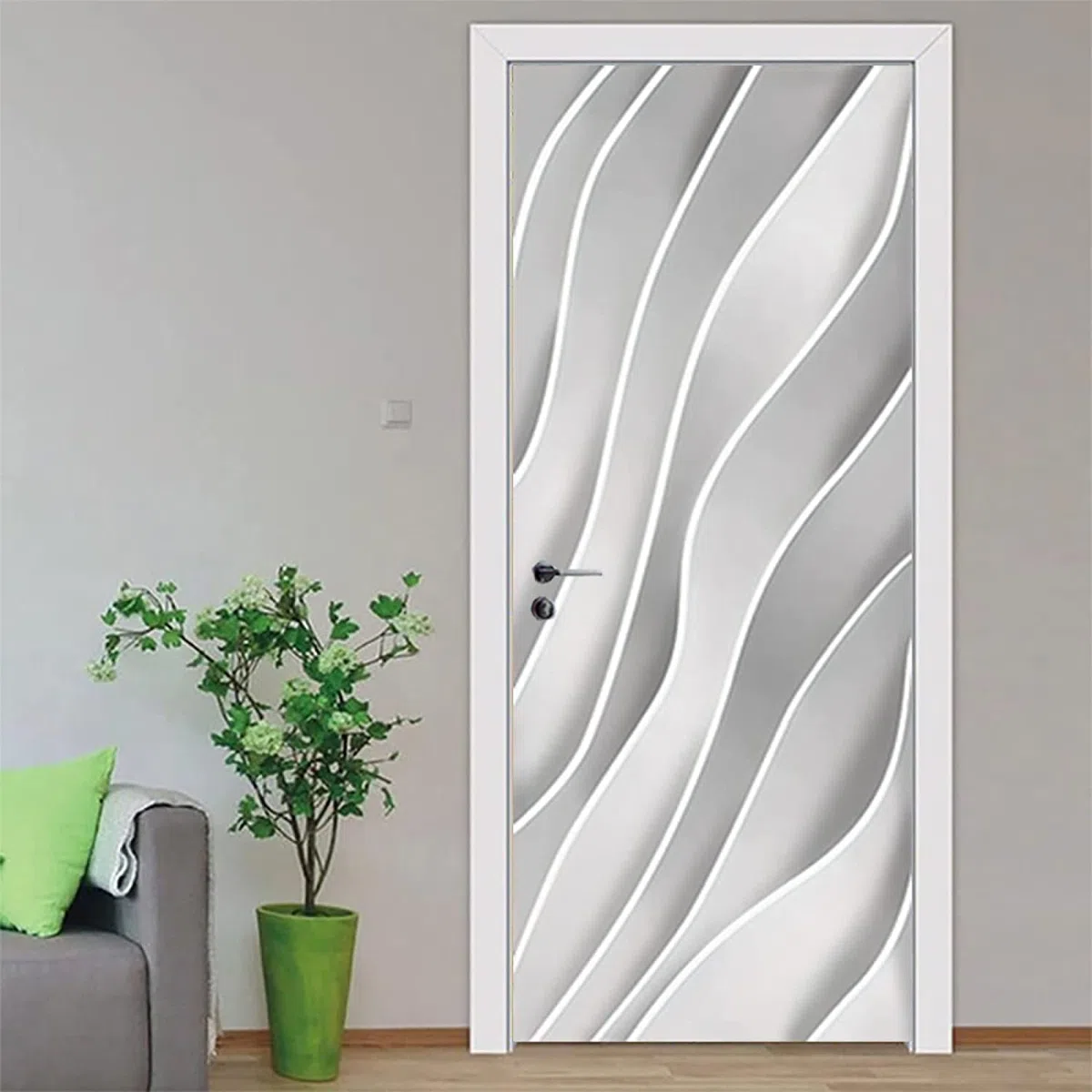 Adhesivos Murales Para Puerta 3D, Vinilo Autoadhesivo Para Puerta Mural Impermeable Extraíble Líneas De Rayas Blancas 80 X 200 Cm Pegatinas De Puerta Para Puertas Interiores Decoración De La Oficina