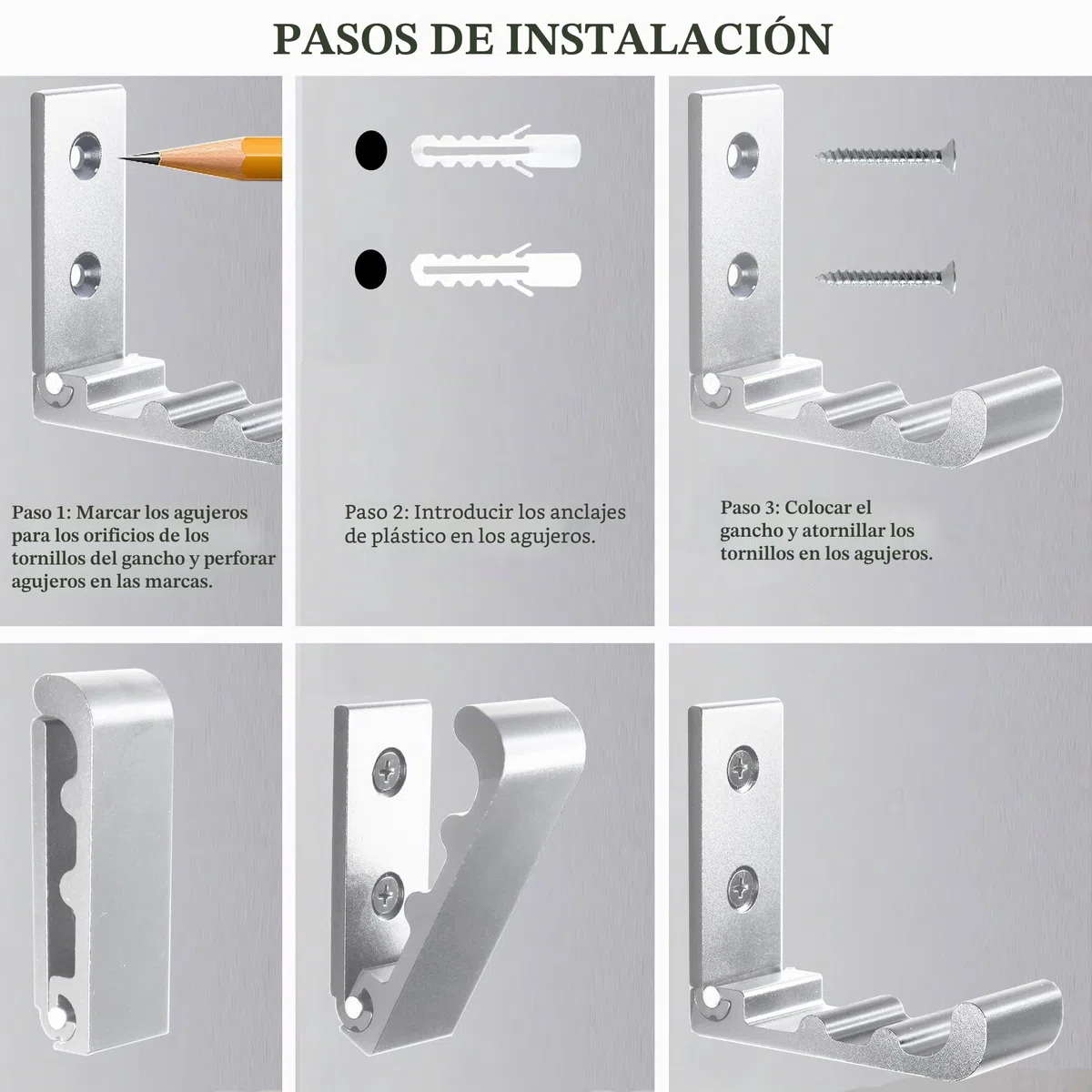 OHIYO Ganchos de pared plegables, paquete de 6 ganchos de pared para colgar abrigos, toallas, perchas, sombreros, mochilas, ganchos de pared, ganchos plegables ondulados (Plata)