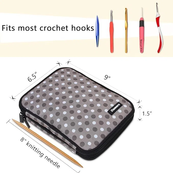 Damero Crochet Hook Case, Bolsa de Viaje Organizador para Ganchillos Swing, Ganchos de Aluminio, Agujas y Accesorios, Punto Gris