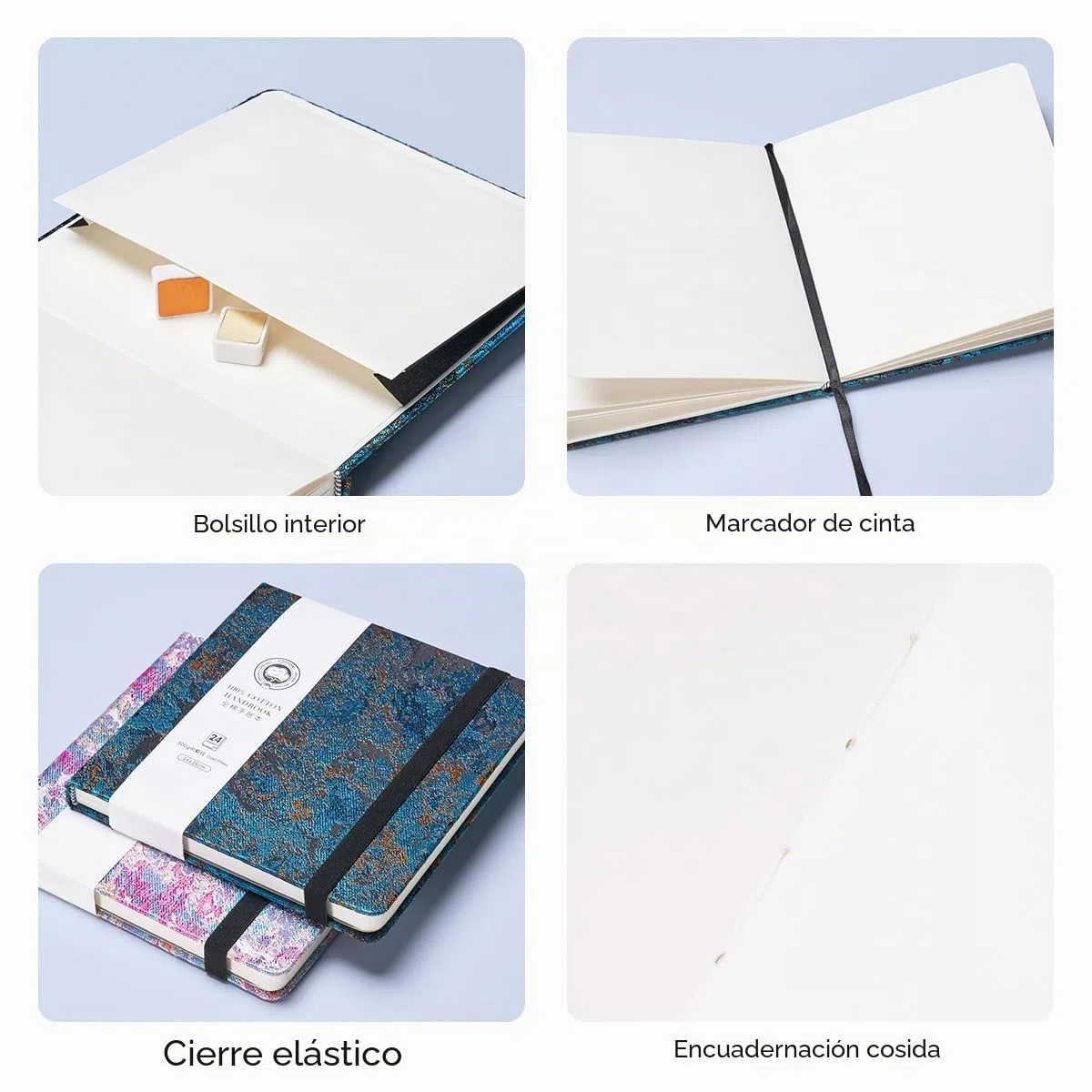 Lightwish Diario de acuarela cuadrado, 100% algodón, 300 g/m²/140 lb, libre de ácidos, 24 hojas de cuaderno de bocetos de acuarela prensado en frío para artistas, adultos, estudiantes, 16 x 16 cm