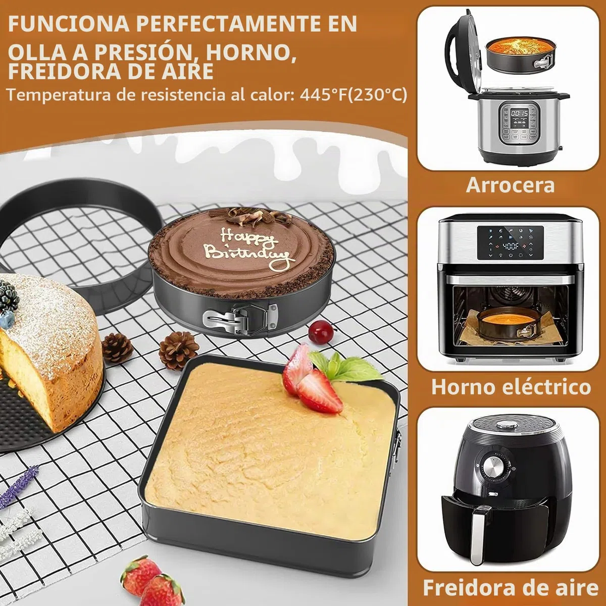 4 Piezas Moldes Reposteria, Desmontable de Molde Bizcocho 16/20cm redondos y 22/26cm cuadrados, Molde Tarta con Revestimiento Antiadherente para Cumpleaños/Bodas/Hogar