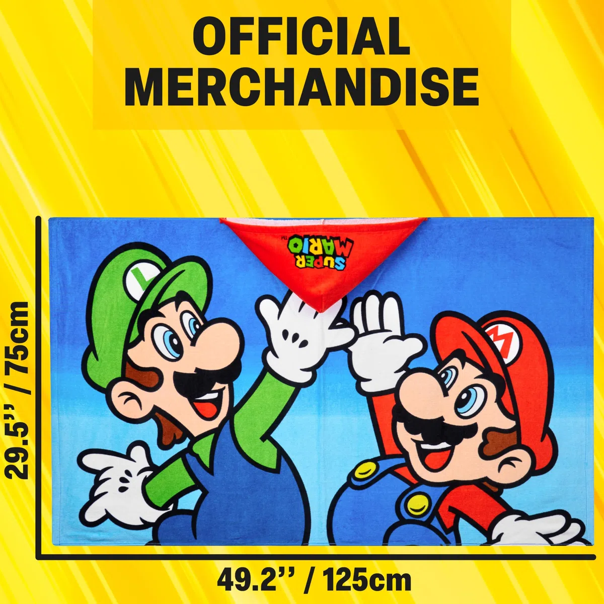Get Trend Super Mario Poncho Toalla Niño con Capucha 125x75 cm, 100% Algodón, Toalla de Baño Infantil con Capucha, Poncho para Piscina Playa y Verano, Idea de Regalo Niño (Multi Super Mario)