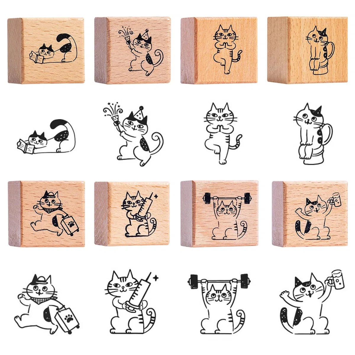 8 Piezas Sellos de Goma de Gato Sellos de Goma de Madera Animal sellos Temáticos De Gato Kit de Sello De Madera De gato para DIY Scrapbooking, Manualidades,Tarjetas, Álbumes de Recortes