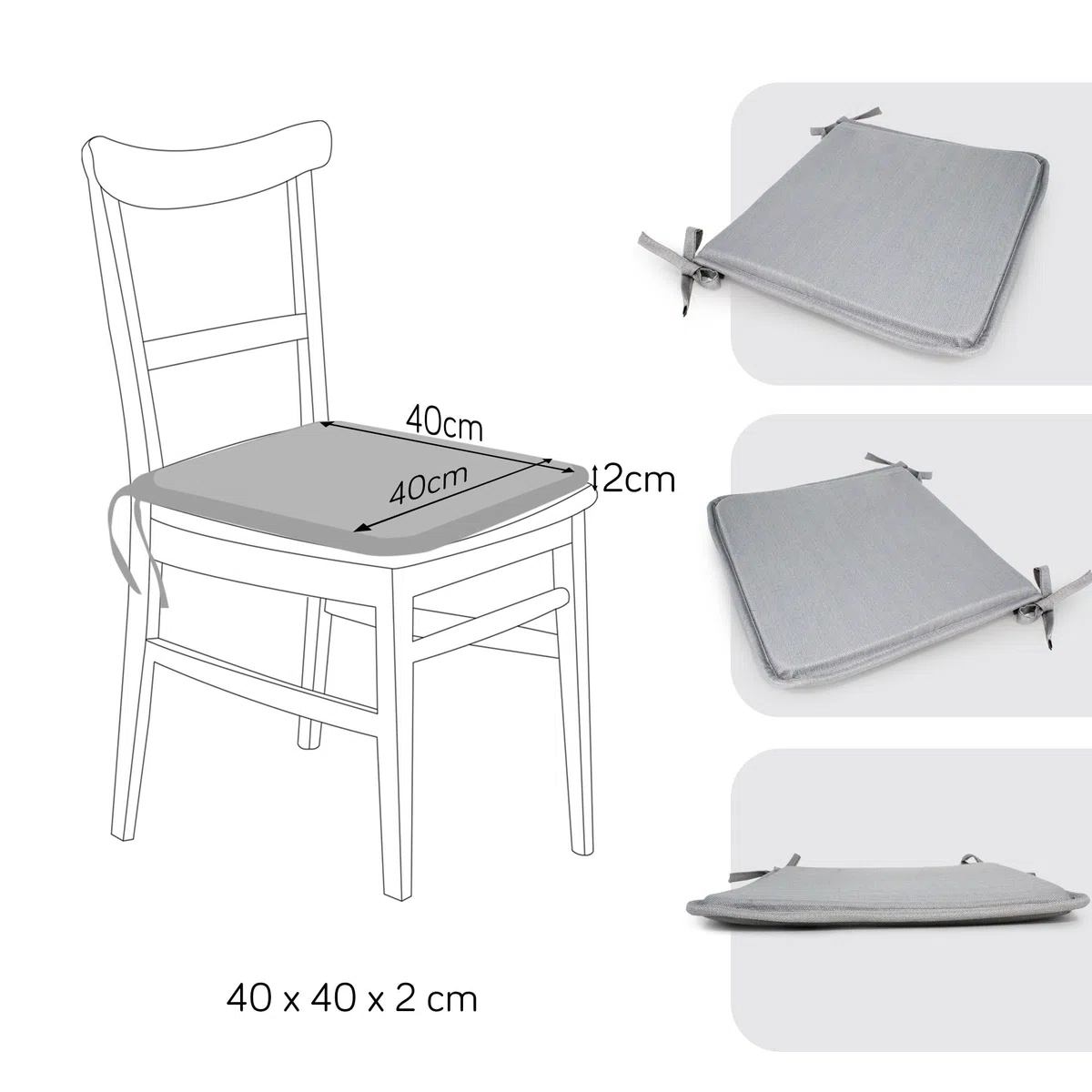 MANEMI Pack 2 Cojines para Silla 40x40x2cm - Cojín Decorativo con Textura de Bambú para Silla, Sofá o Comedor - Juego de Cojines de Asiento Estilo Rústico y Transpirable con Cintas de Sujeción,