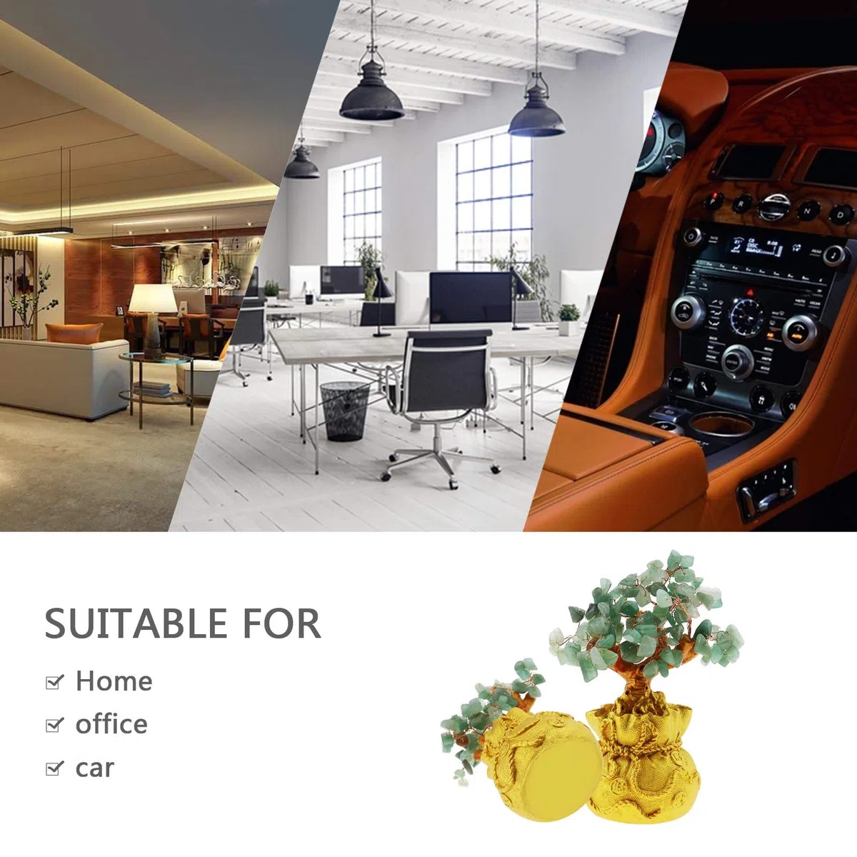 OTOTEC Feng Shui Dinero Suerte Piedra Árbol Cristal Arte Decoración Oficina Sala Buena Suerte Mejor Regalo Verde