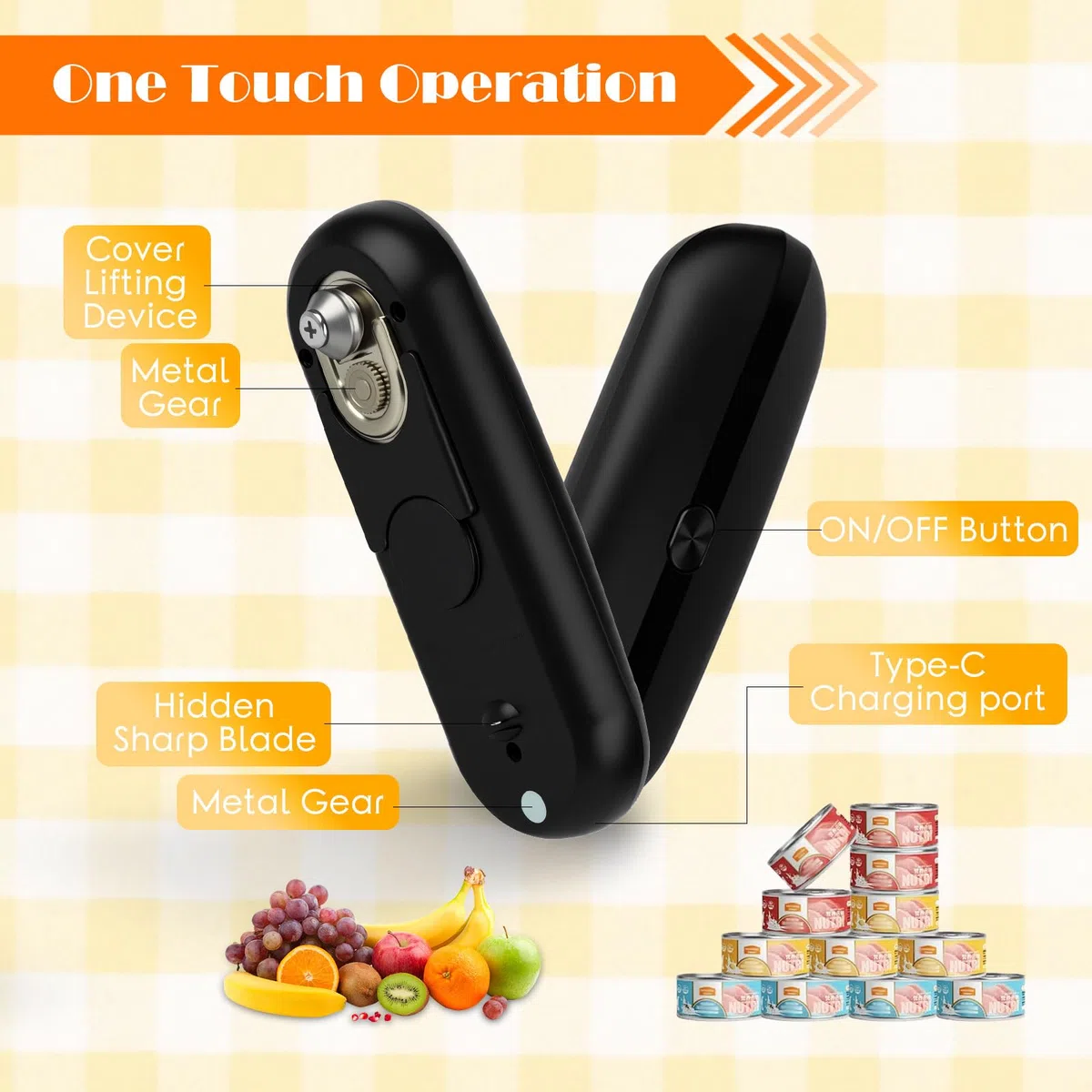 Abrelatas Eléctrico Automático, Abridor de Botes Sin Esfuerzo, Automático Detener, Corte Suave, USB Recargable Accesorio de Cocina de Manos Libres para Personas Mayores, Artritis y Cocineros