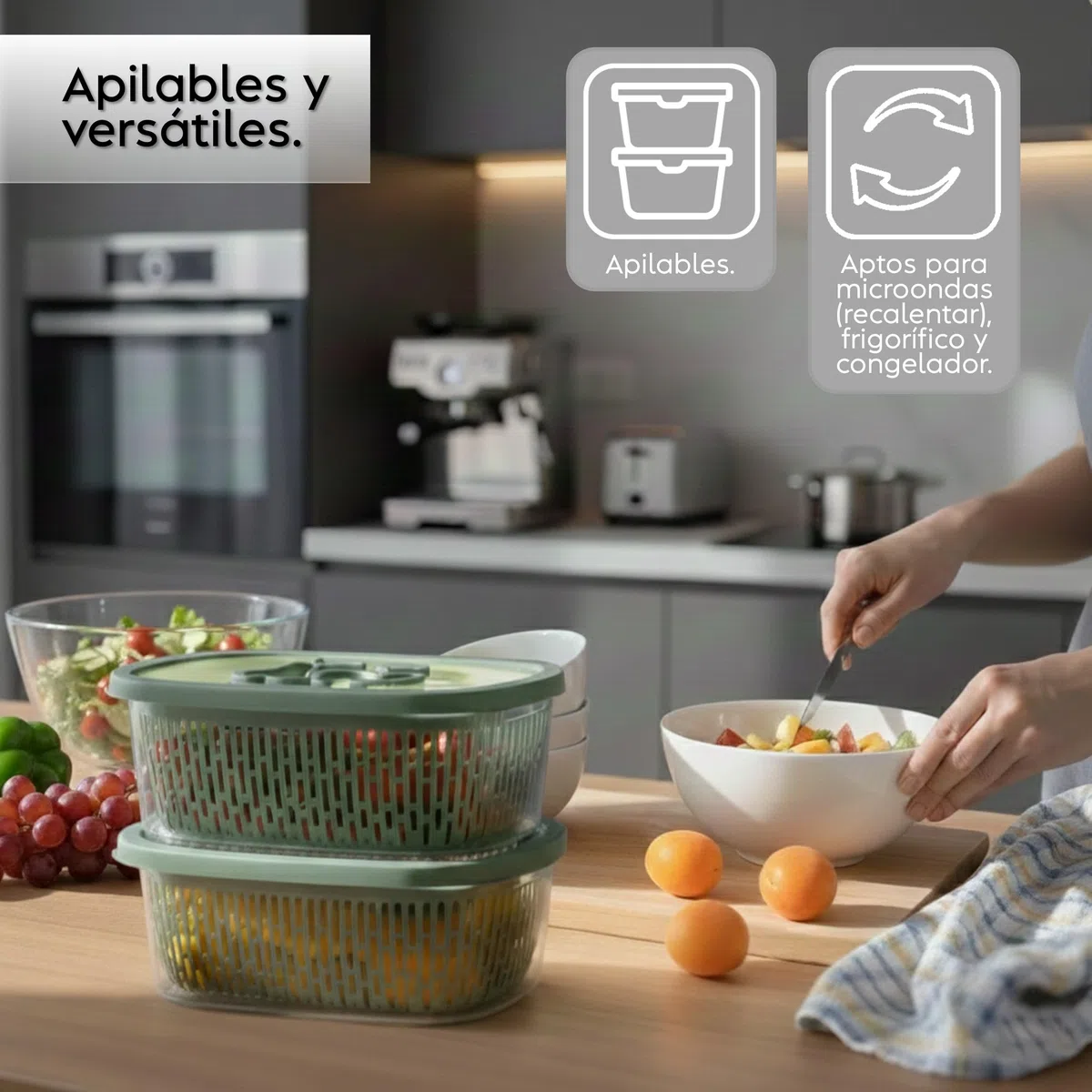 Snips Aroma Keeper 4 L, Contenedor para Alimentos con Cesta Extraíble, Tapa Salvafrescura, para Fruta y Verdura, Apto para Congelador y Lavavajillas, Verde, Made in Italy
