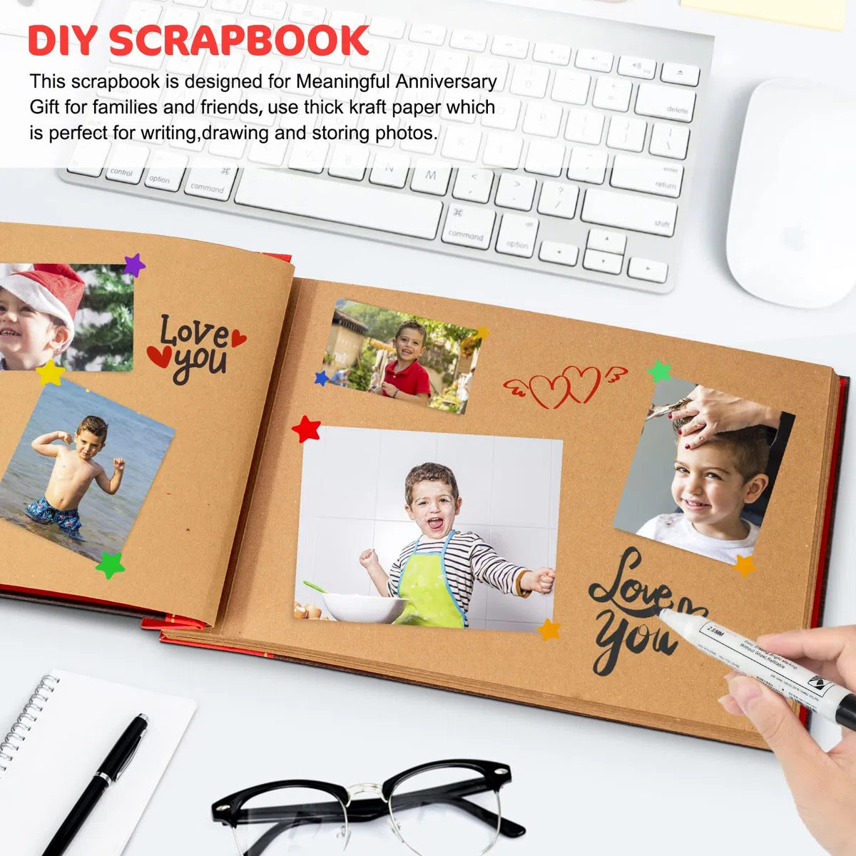 AIOR Adventure Book Scrapbook, Album de Fotos para Pegar y Escribir DIY Album Fotografico 80 Páginas, Libro de Invitados Boda Aniversario Regalos Originales para Mujer Hombre (C)