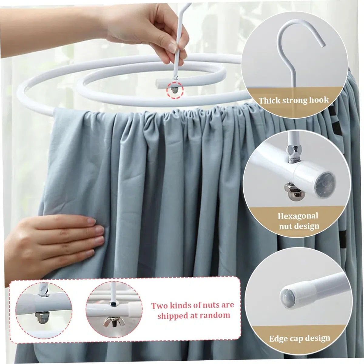 2 estantes de secado en espiral; ganchos circulares en espiral; ahorran espacio y son desmontables; adecuados para sábanas gruesas, mantas, toallas de baño, manteles y todo tipo de mantas y