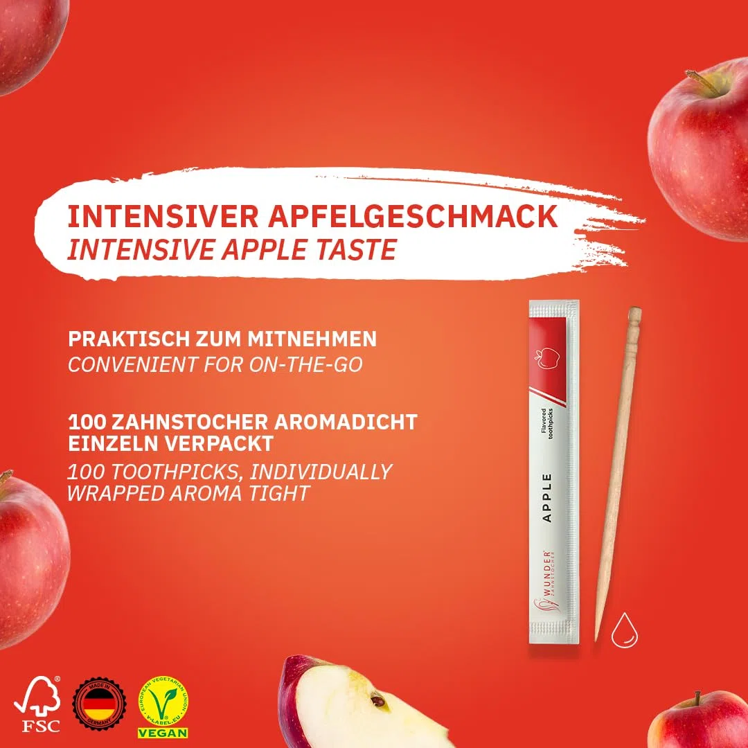 Wunder Palillos Dentales con Sabor – 100 Palillos Envueltos Individualmente - 8 Sabores Únicos para Refrescar el Aliento y Uso Diario