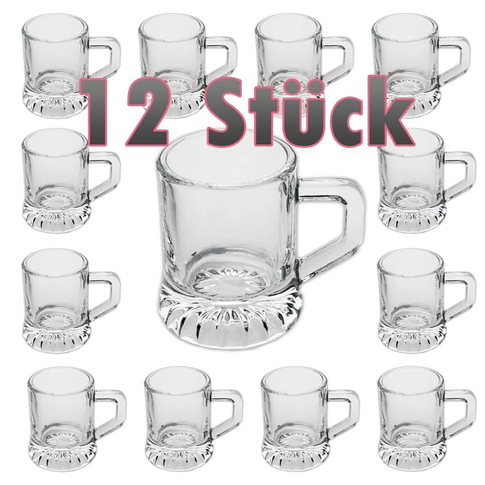 12 vasos de chupito con asa, jarra de chupito, pinnchen, fiesta, JGA, de cristal