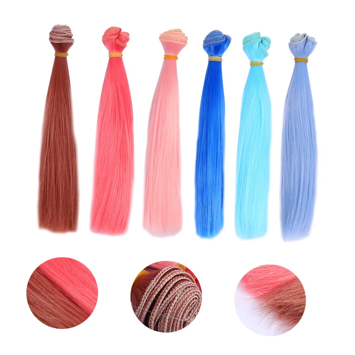 SEWACC 6 Pelucas de Muñeca de Bricolaje de Seda de Alta Temperatura Banda Elástica y Buena Calidad para Manualidades Muñecas