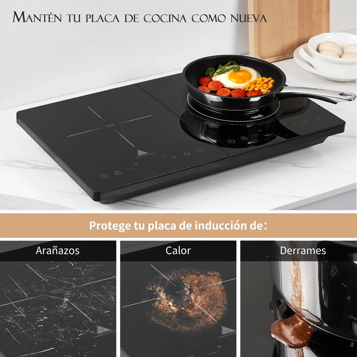 ACTIV Cuisine Protector Placa induccion, Alfombra Protectora Resistente al Calor, de Silicona y Fibra de Vidrio, Protege la Placa de inducción contra arañazos y Quemaduras, 4 Piezas