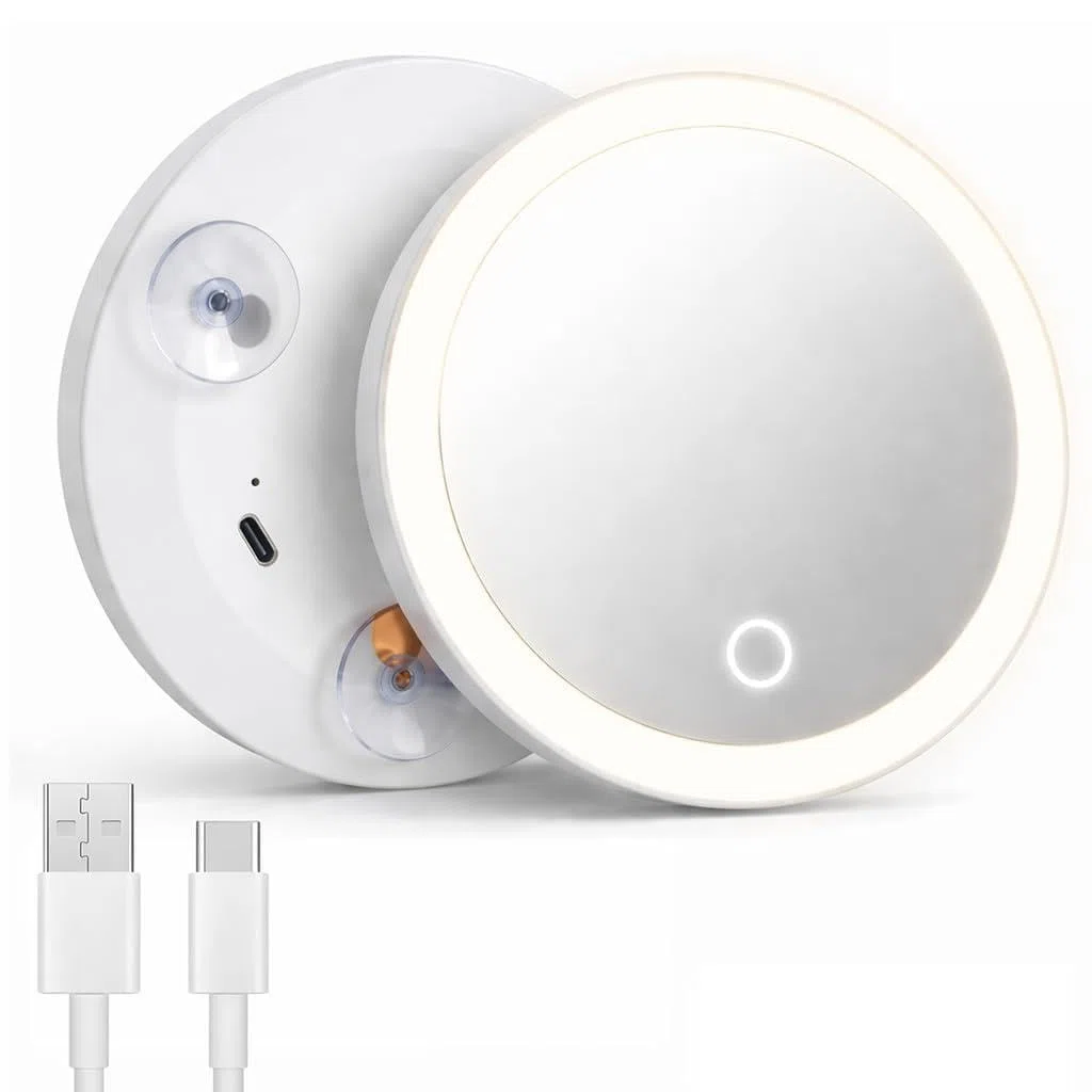 Espejo de Aumento 30X con Luz LED Espejo Aumento Ventosa Recargable USB 3 Colores Regulables Diseño Compacto para Maquillaje y Viaje Blanco, 1 Unidad