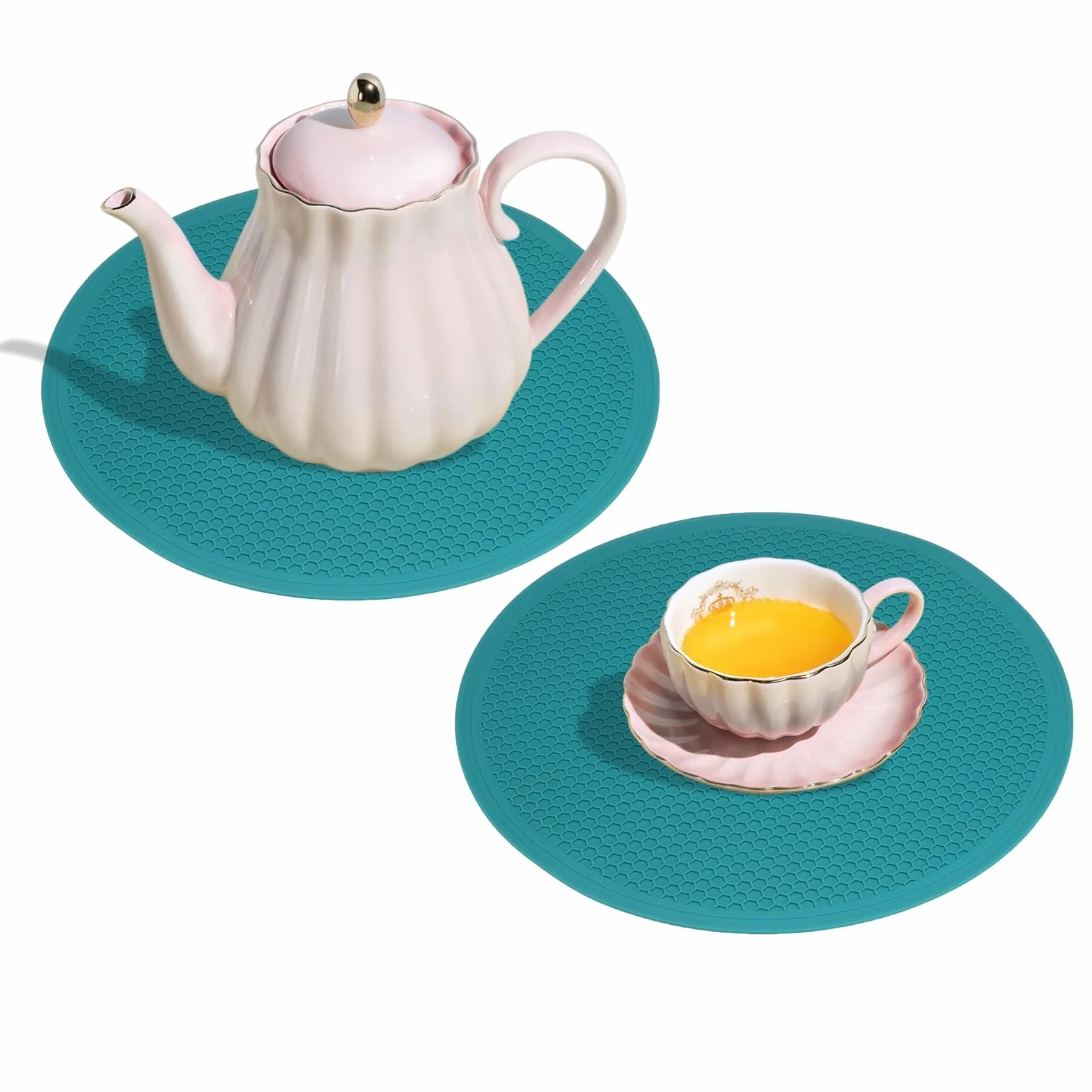 QUARKZMAN 2 Piezas De Salvamanteles De Silicona De 25 Cm De Diámetro Redondos Y Antideslizantes para Ollas Y Sartenes Calientes, Protectores De Calor De Cocina, Color Cian