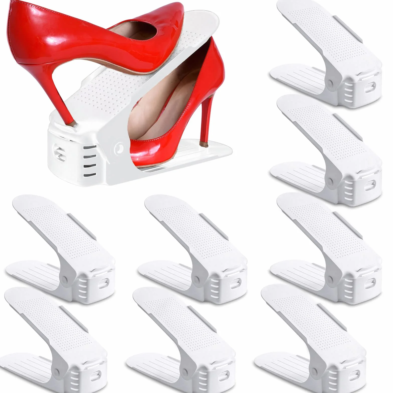 Organizadores de Zapatos 10Pcs Soporte de Calzado de Altura Ajustable Zapatos Antideslizante de Polipropileno，Zapatos Ahorra Espacio（Blanco）