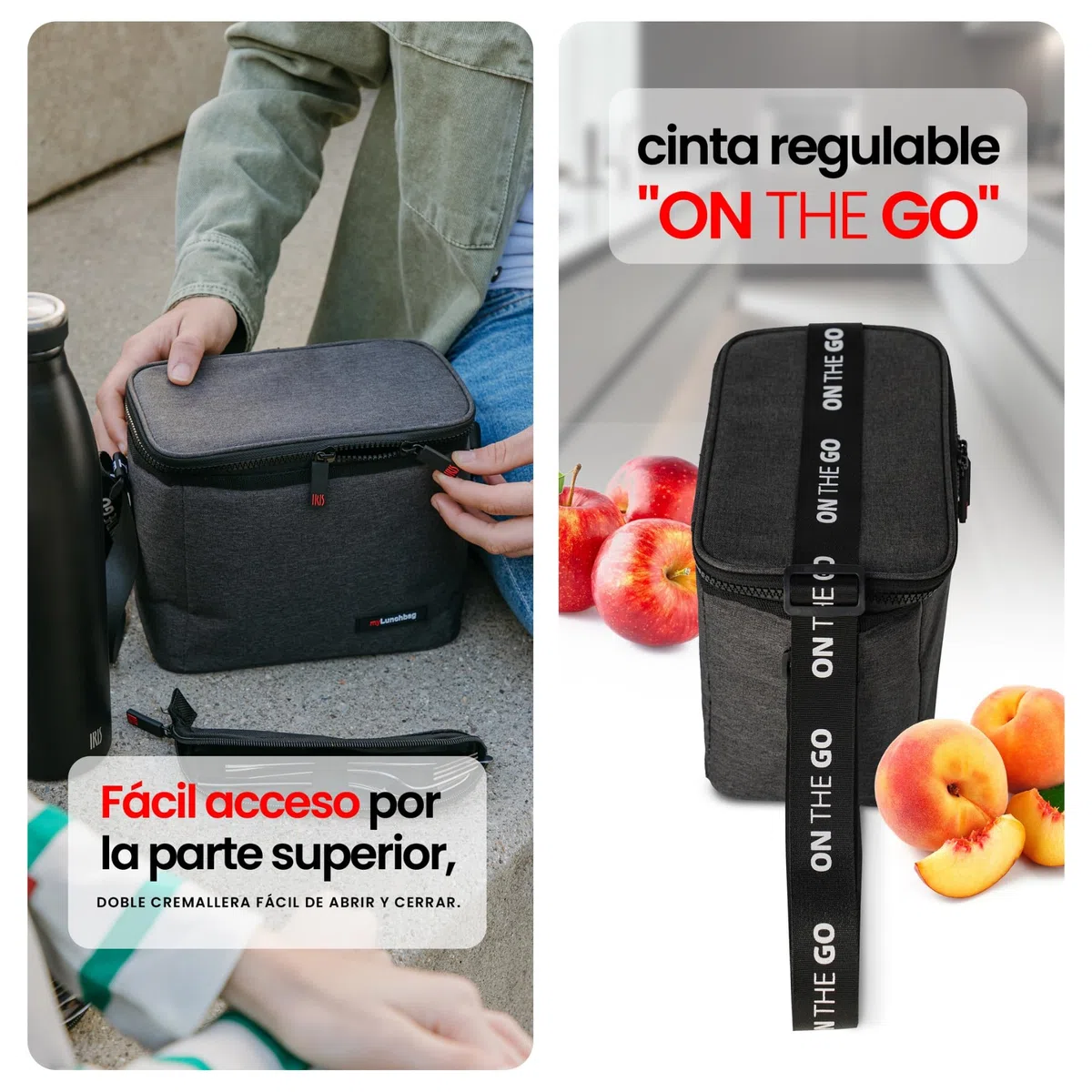 Iris Barcelona - Bolsa Térmica Porta Alimentos 4L Negro - Bolsa Almuerzo, Bolsa Isotérmica para Comida, Lunch Bag Portátil, Bolsa Nevera Pequeña para Trabajo y Picnic, Mantiene Frío hasta 8 Horas