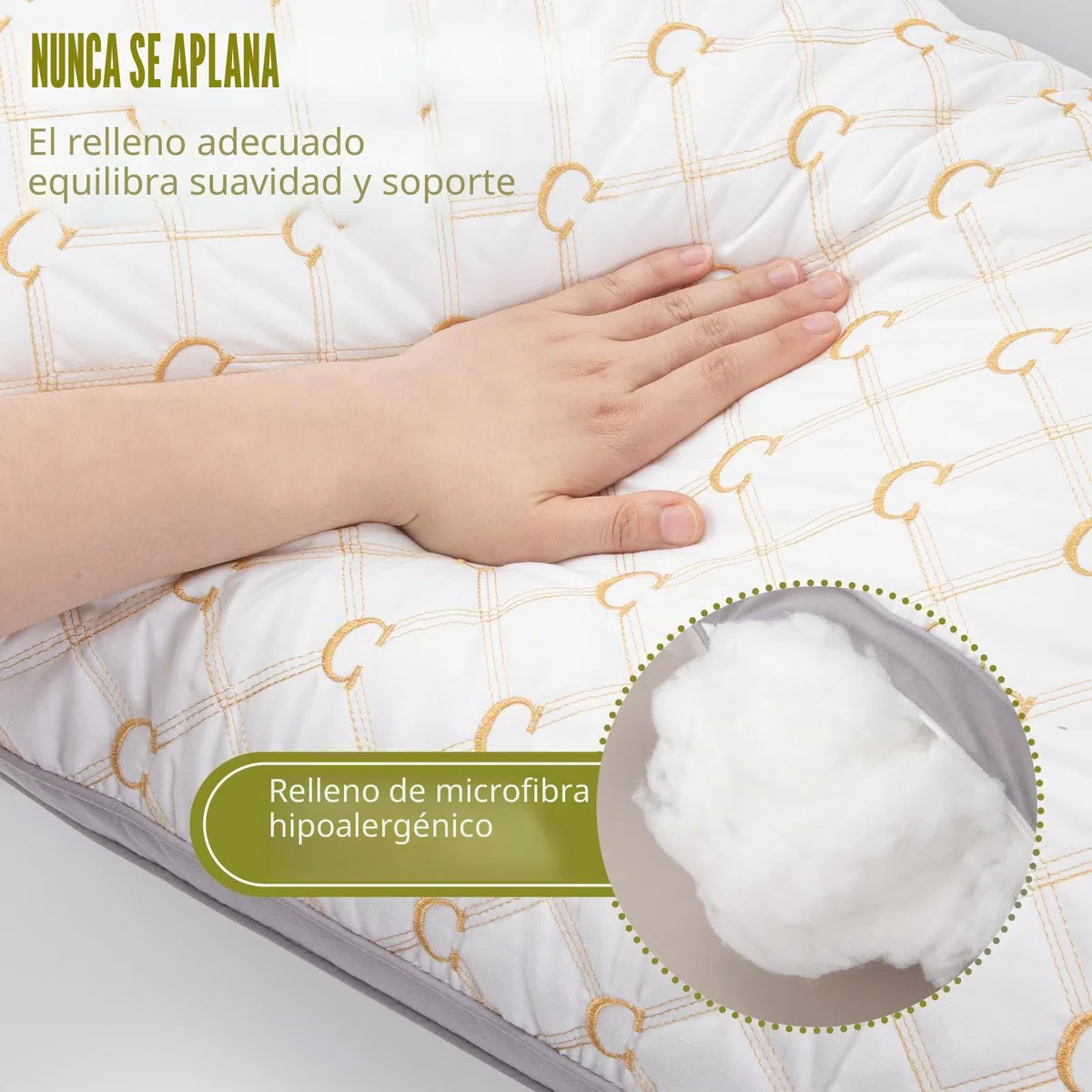 Chilling Home Almohada para dormir de lado con funda, almohada bordada para embarazo, cojín de lactancia, almohada larga para dormir de lado (blanco y dorado)