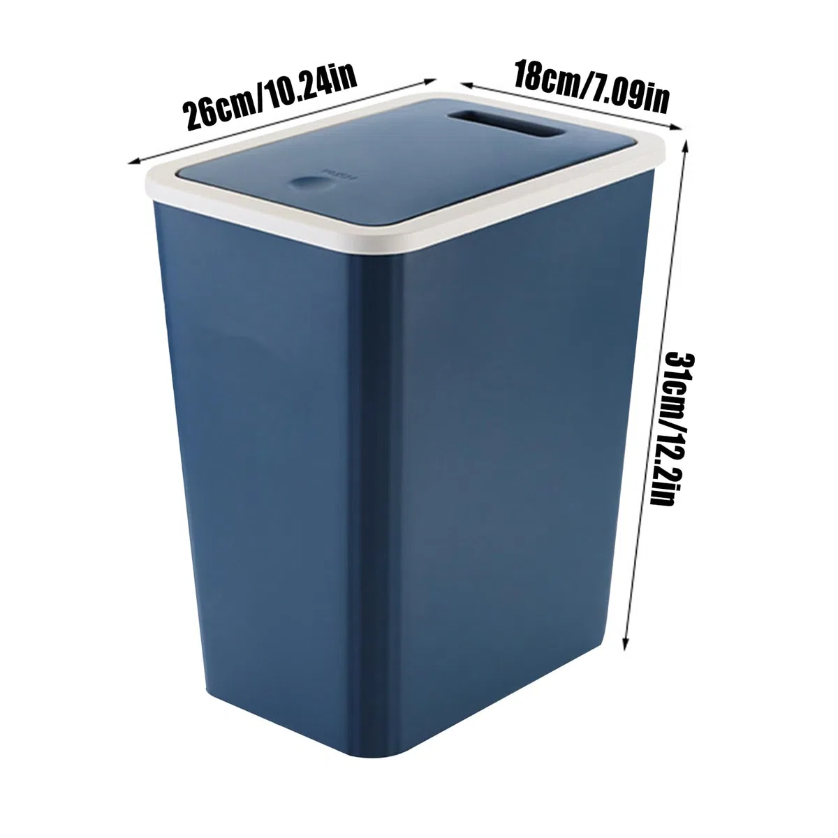 Trash Can, Slim Modern 13L Waste Basket, 12.2x10.24x7.09 inches with Press Top, Compact Recycling Bin for Kitchen, Bathroom, Bedroom, Living Room, Dorm, Home, Small Space