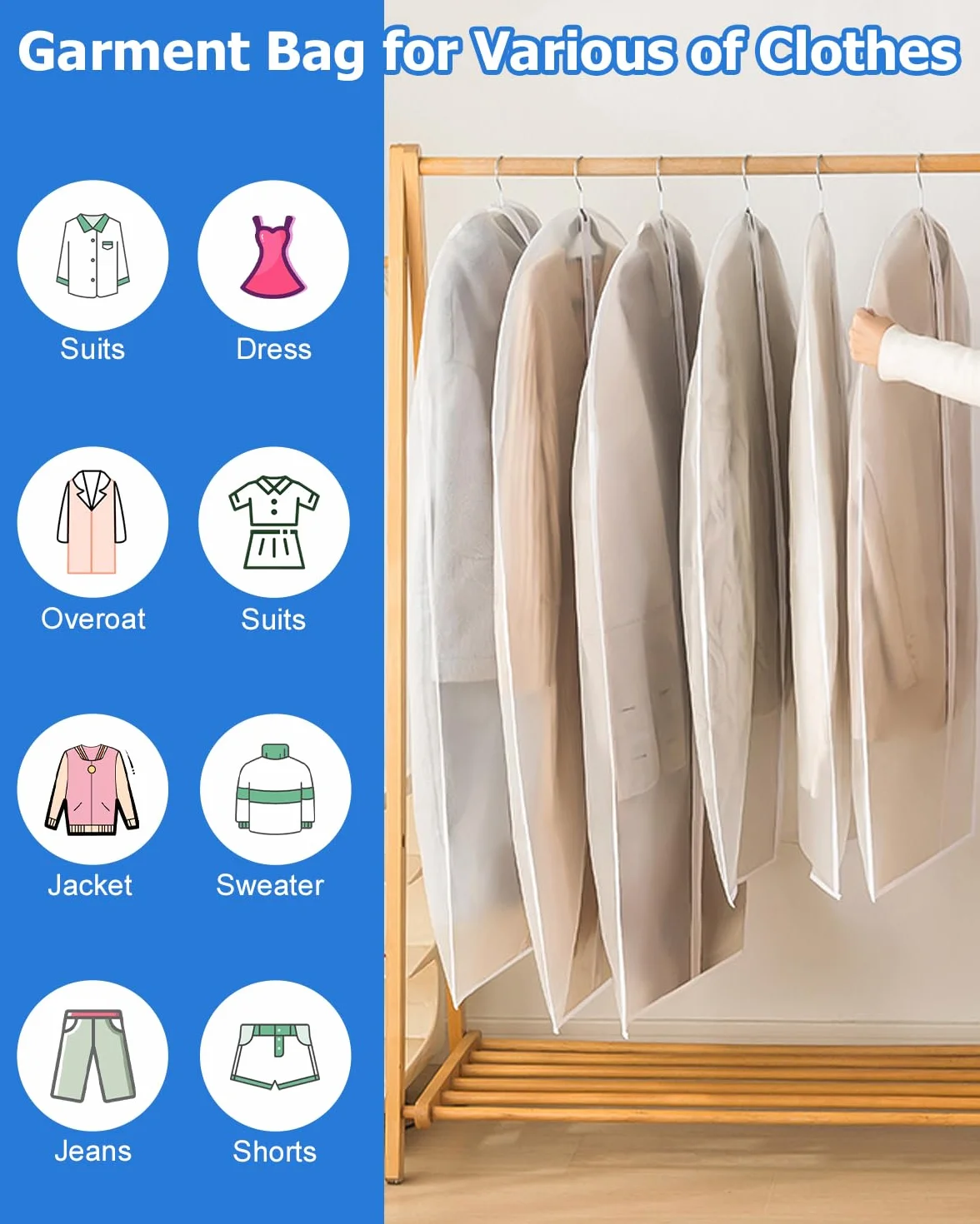 12 Fundas de Ropa, Fundas Armario Transparente 60 x 120/100/80 cm, Bolsas Guardar Antipolvo Impermeable Camisas, Noche, Blanco