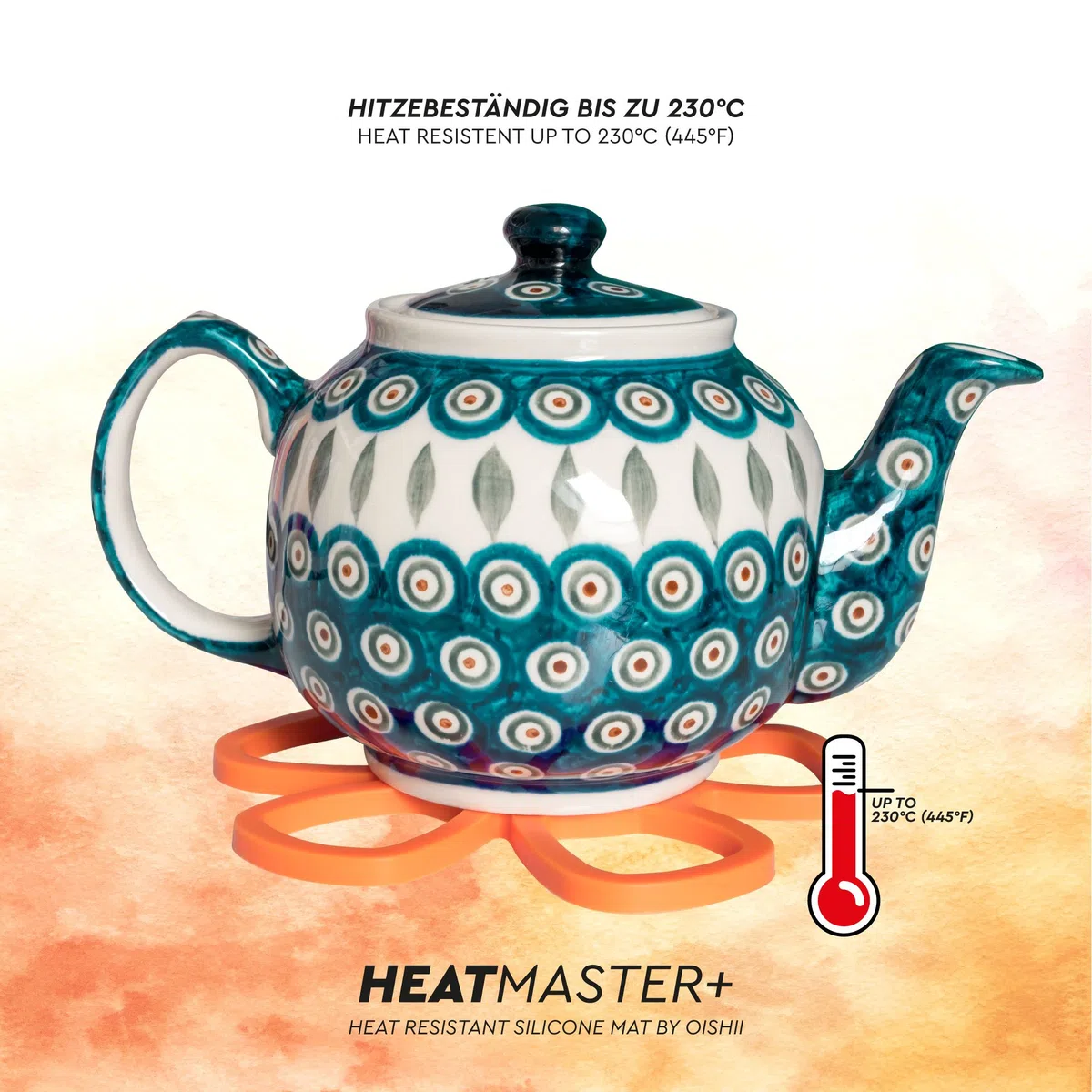 Oishii Heatmaster+ Conjunto de 3 salvamanteles, resistente al calor - diseño de flores, color naranja