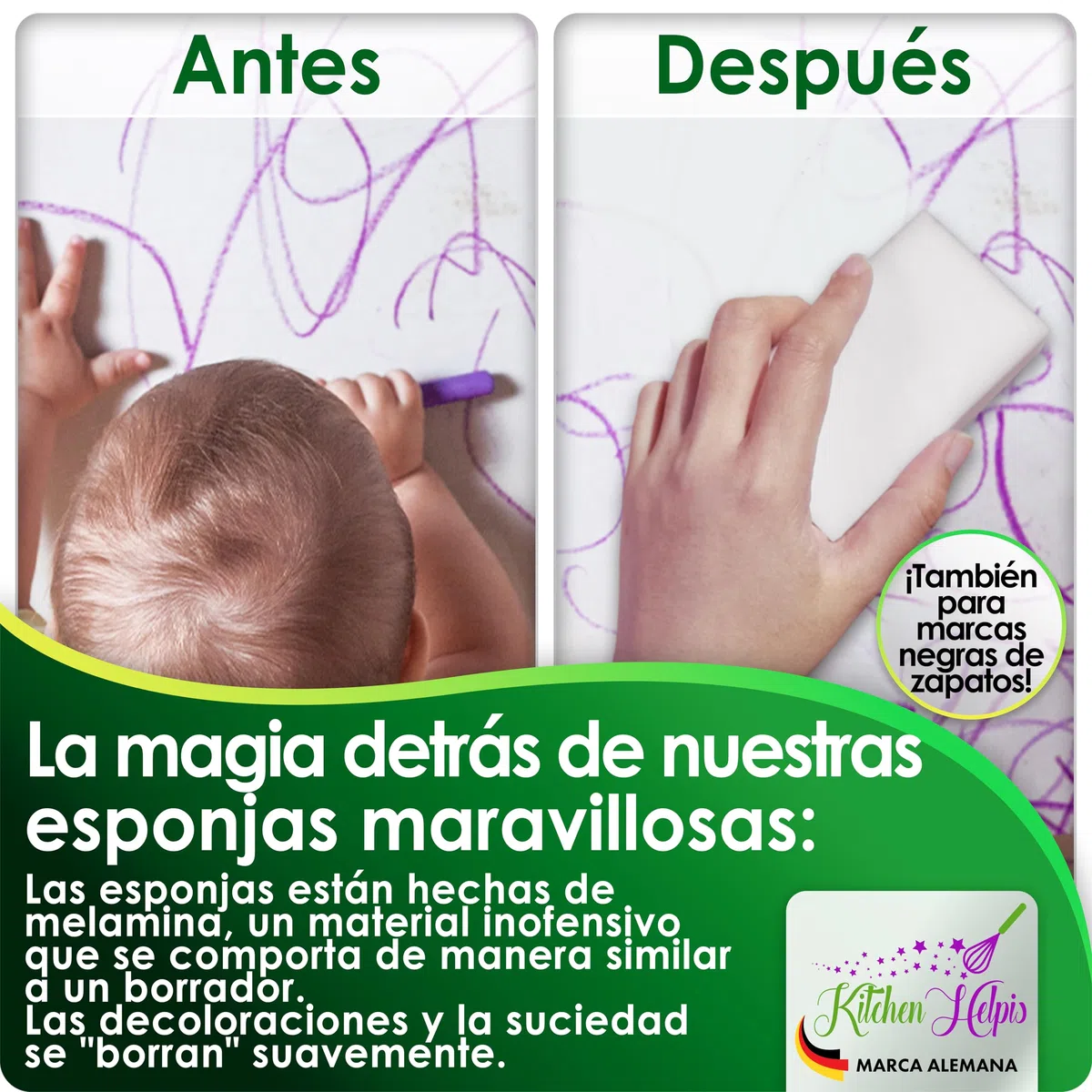 Kitchen Help Juego de 20 esponjas mágicas blancas para limpiar a fondo, esponja de limpieza para el hogar