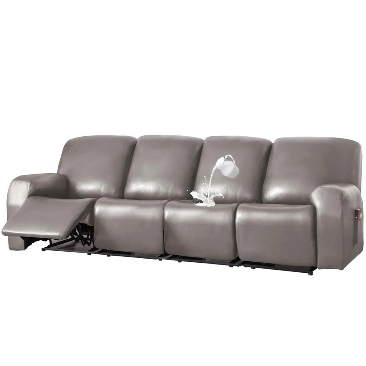 Juego de 10 fundas impermeables de cuero elástico para sofá reclinable de 4 plazas, parte inferior elástica, resistente a los arañazos, lavable, color gris pardo