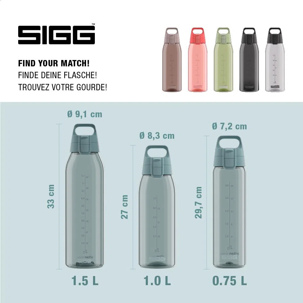 SIGG - Botella Tritan - Total Color ONE Morning Blue - Apto para bebidas carbonatadas - Apto para lavavajillas - A prueba de fugas - Ligero - Sin BPA - Azul - 1L